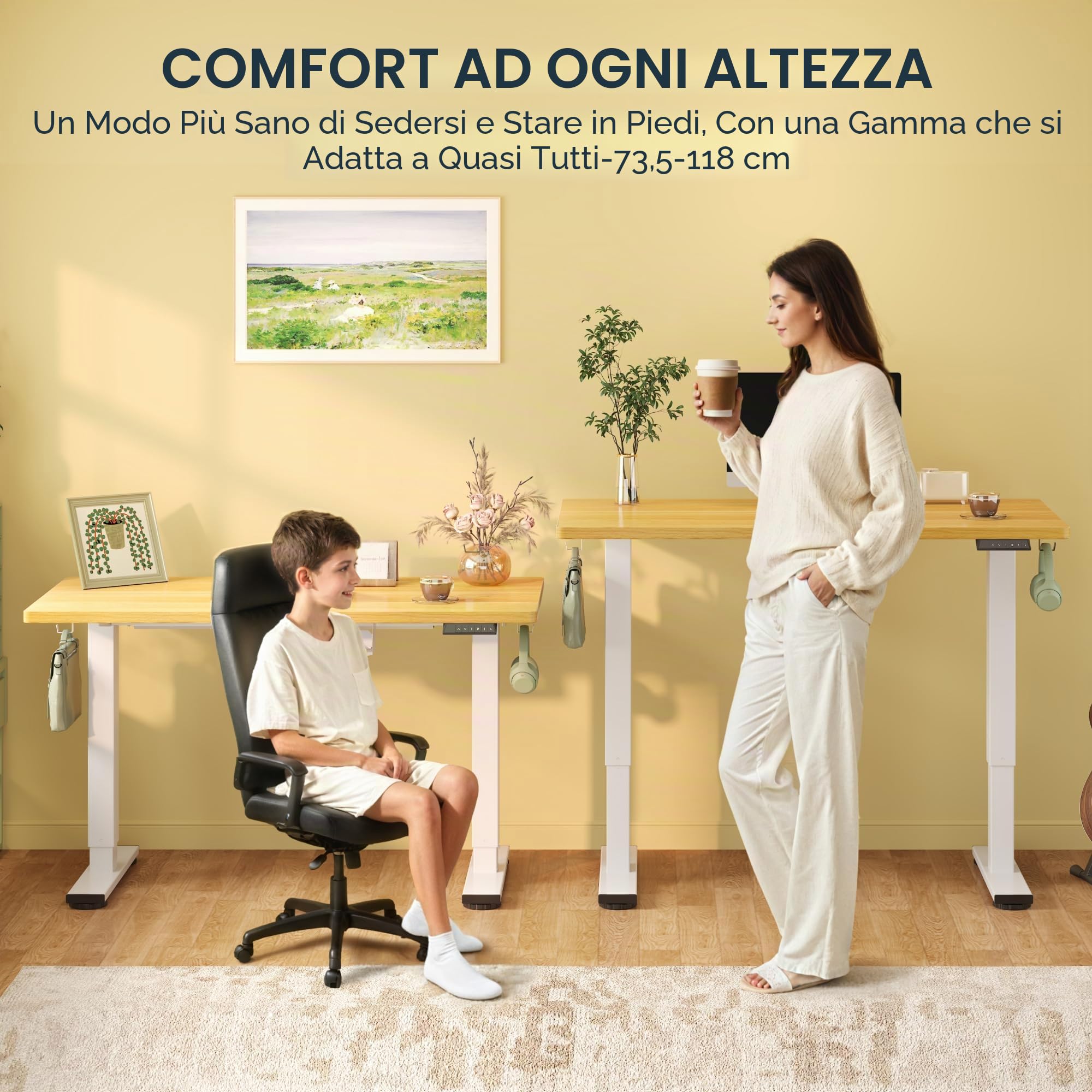 FLEXISPOT Scrivania Regolabile In Altezza Elettrica 100x60cm, Scrivania Regolabile In Altezza A 2 Livelli Con Gancio E Promemoria Seduta-Stand (Acero, Struttura Bianca)
