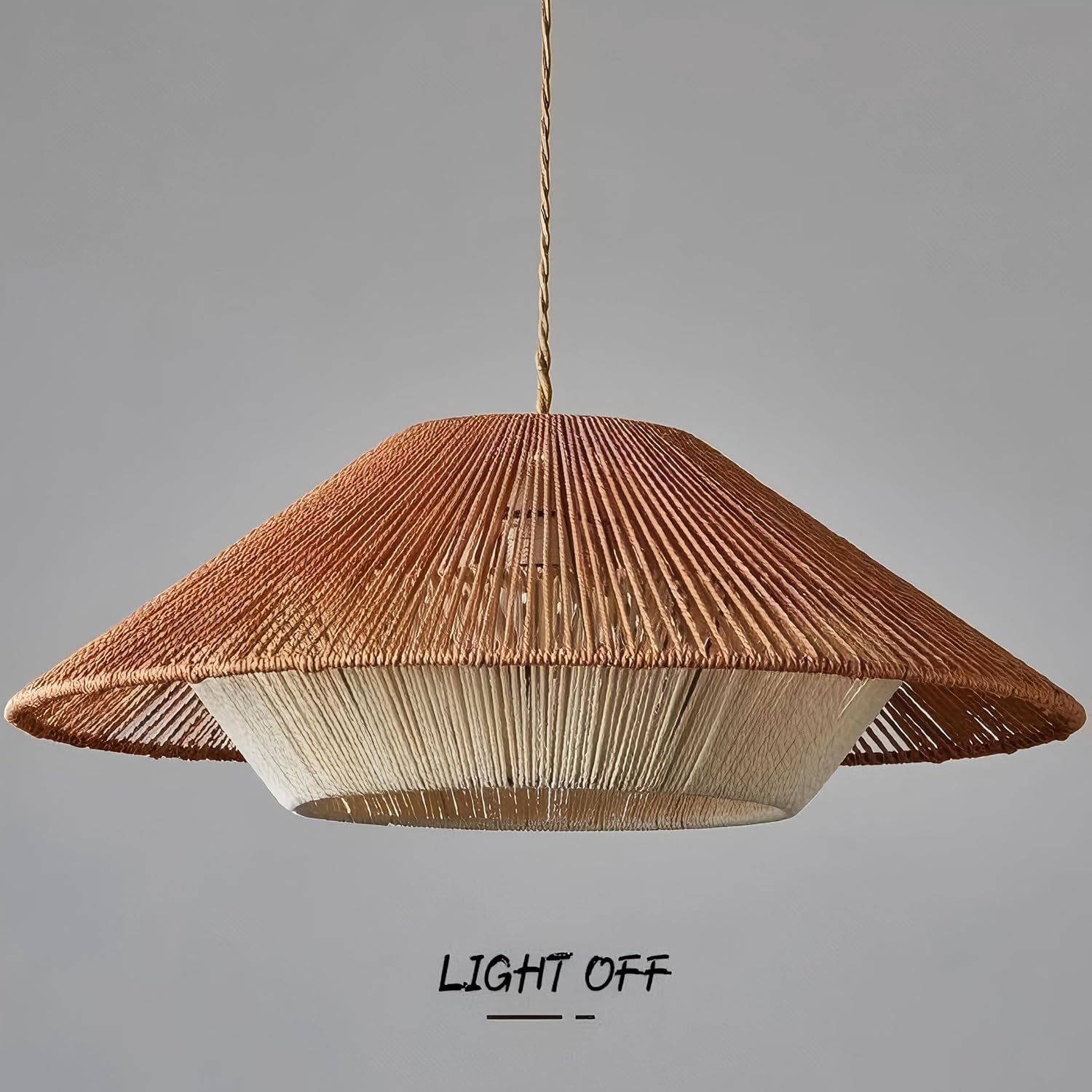 LIGHTLAND 23.6 Inch Bohemian Rattan Pendant Light, Twine Woven Chandelier, Wabi-sabi Style Handwoven Chandelier for Dining Room, Kitchen Island, Living Room