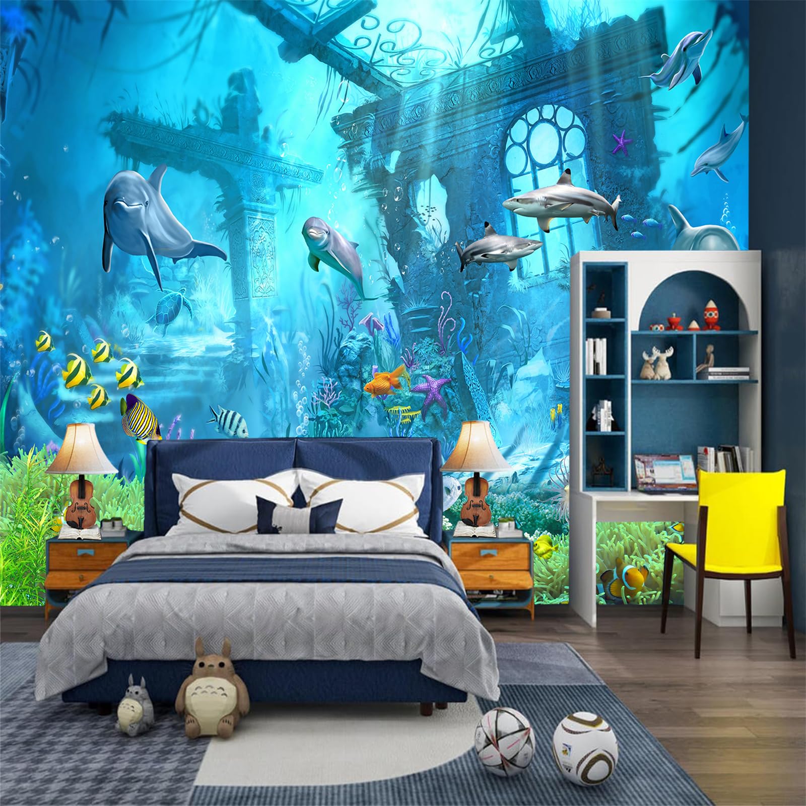 Papier peint autocollant 3D aquarium ruines sous-marines poster 360x250cm