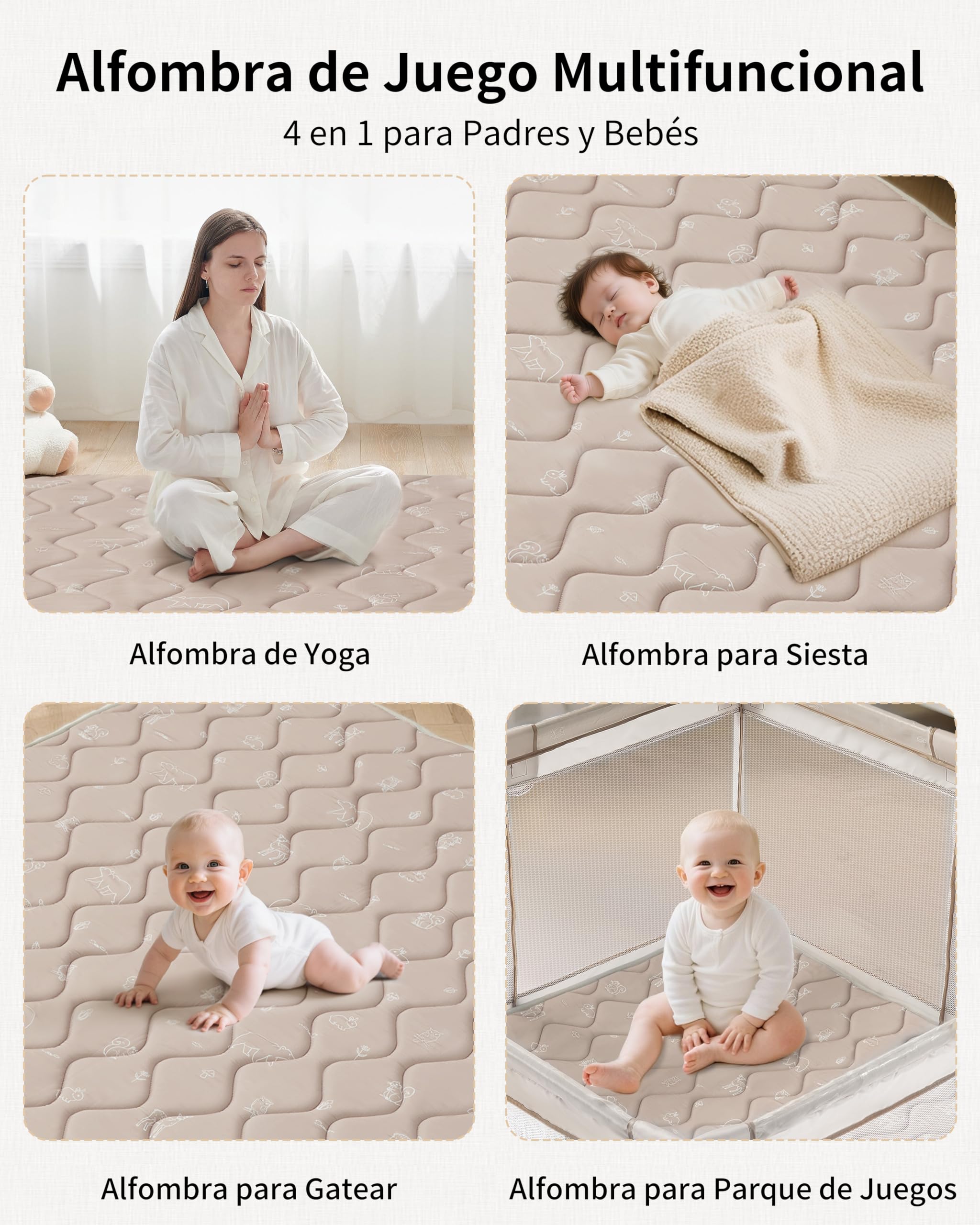 Fortella Alfombra Bebe Acolchada Plegable 120×120cm Lavable, Tapete Bebé de Espuma Actividades Infantil, Manta Juegos Bebés para Parque y Suelo Antideslizante, Gateo y Tummy Time Ideal (Marrón Bosque)