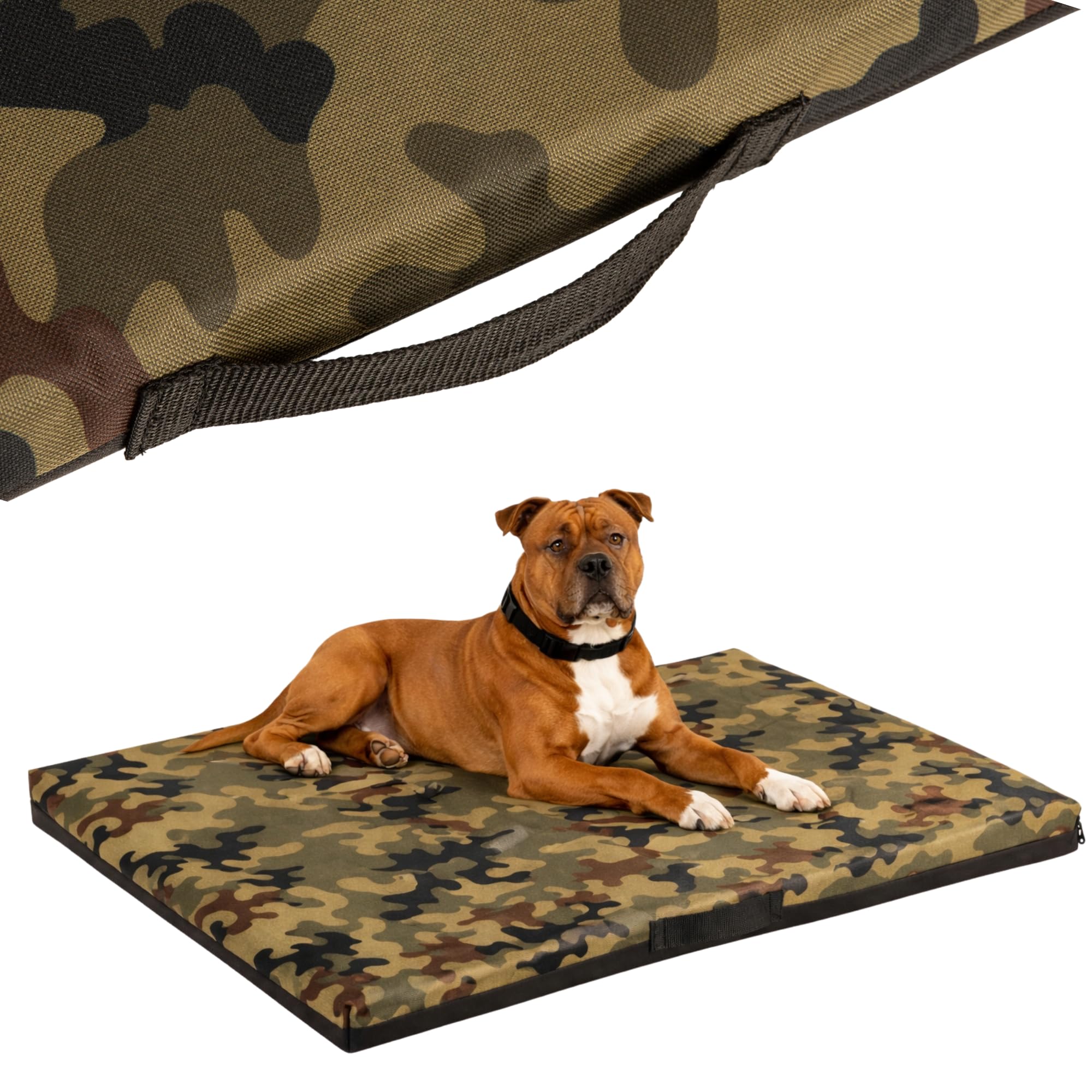 COOL PET Materasso per cani, spessore 5 cm, in schiuma fredda ortopedica (Memory Foam), tessuto Oxford 600D, con rivestimento in PVC, dimensioni 4XL-120 x 80 cm, mimetico 1