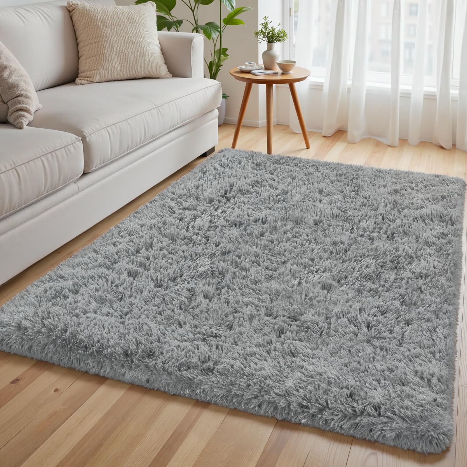 Yidanamy 4x6 Fluffy Shag Rug Light Gray