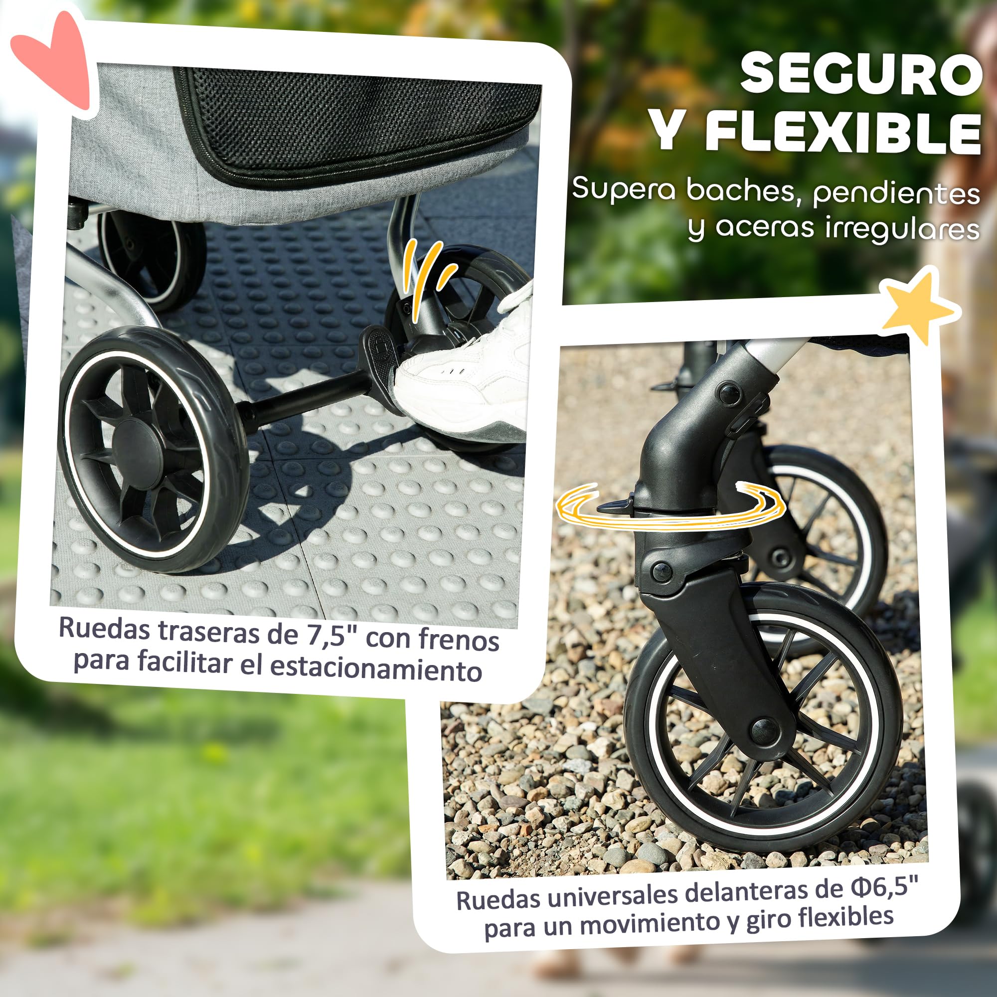 PawHut Carrito para Perros Plegable, Cochecito para Perros Pequeños y Seniors, Hasta 10 kg, Ruedas con Frenos 360º, Marco de Aluminio, Correa de Seguridad, Cojín Lavable y Ventanas, Gris