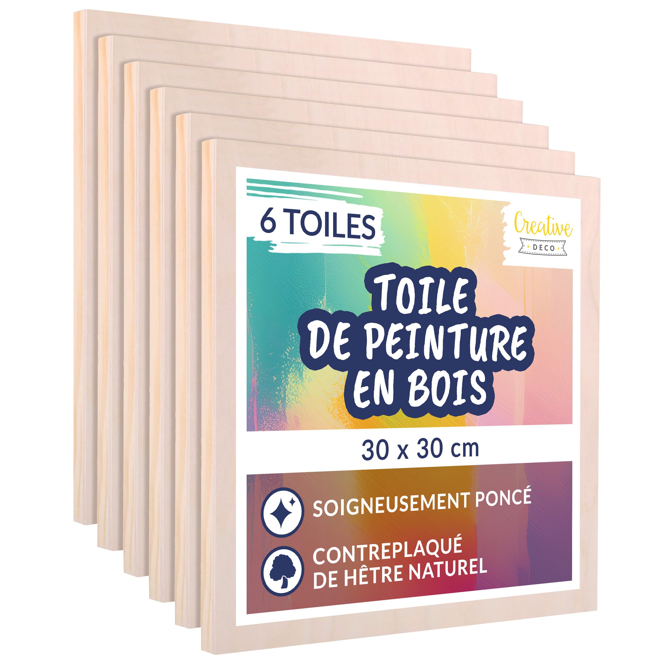 Creative Deco 6 x Toile Peinture en Bois | 30 x 30 cm | Toile a Peindre