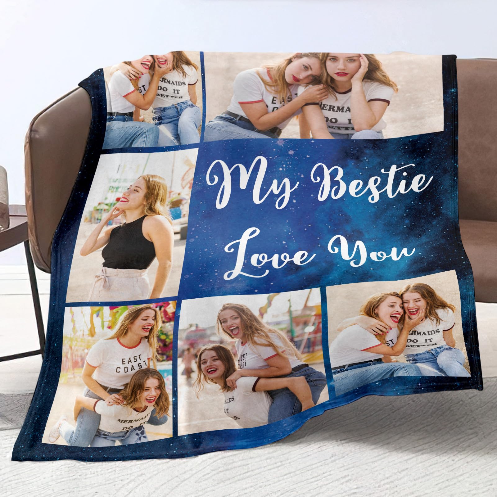 CusCosCes Photo Blanket Ship Next Day, Gifts for Besties Custom With Pictures Text, Personalized Bestie for Best Friend, Customized Picture for Women Friends Printed in USA