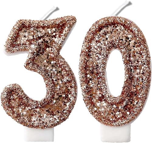 Miniatura 315 de Velas de números con purpurina de oro rosa de 2.8 pulgadas, muchos colores, regalos de cumpleaños de 22 años, velas de cumpleaños, velas de números