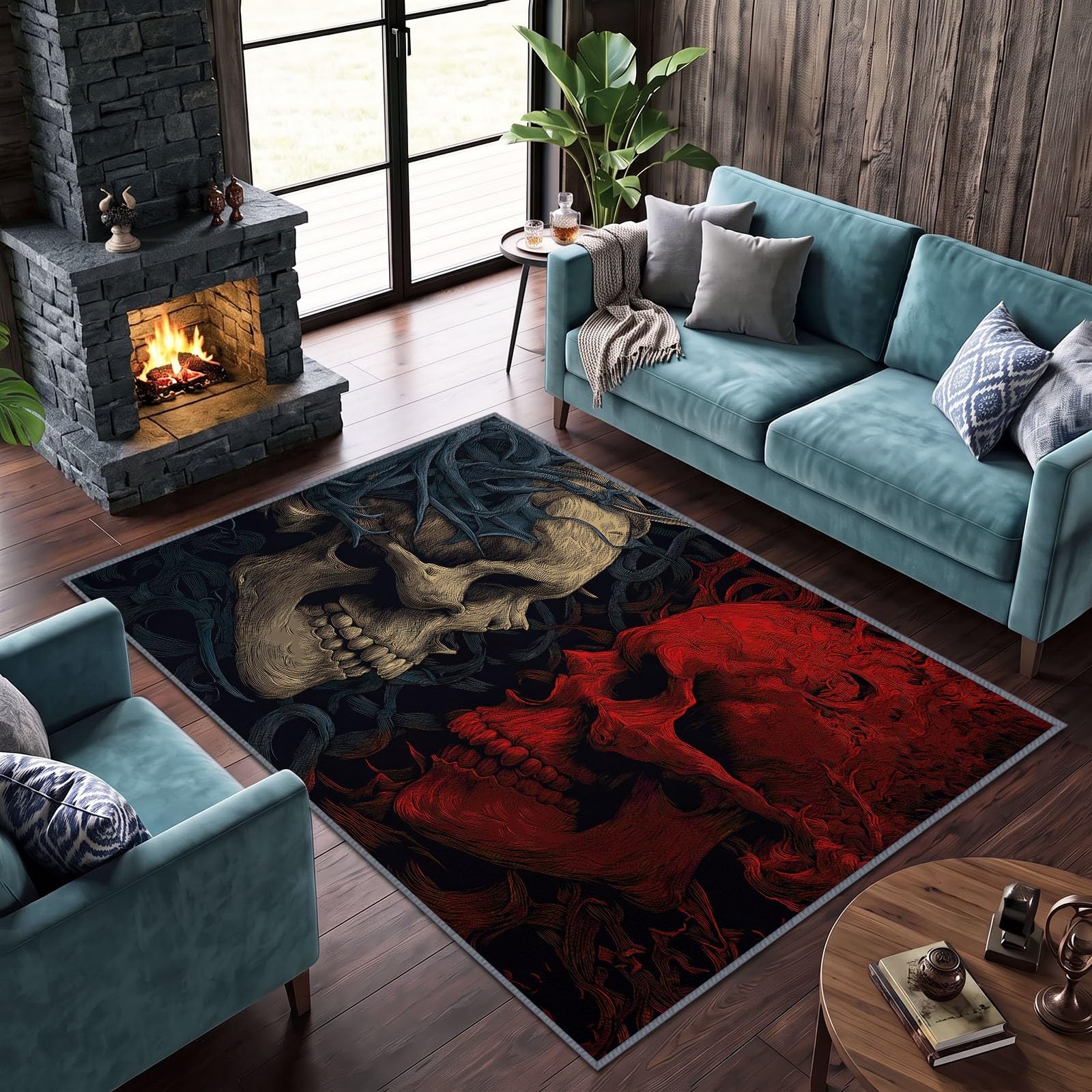 Alfombra de cráneo con raíces de árboles, 100 x 160 cm, para dormitorio, gótica, suave, antideslizante, lavable, para salón, comedor, entrada interior
