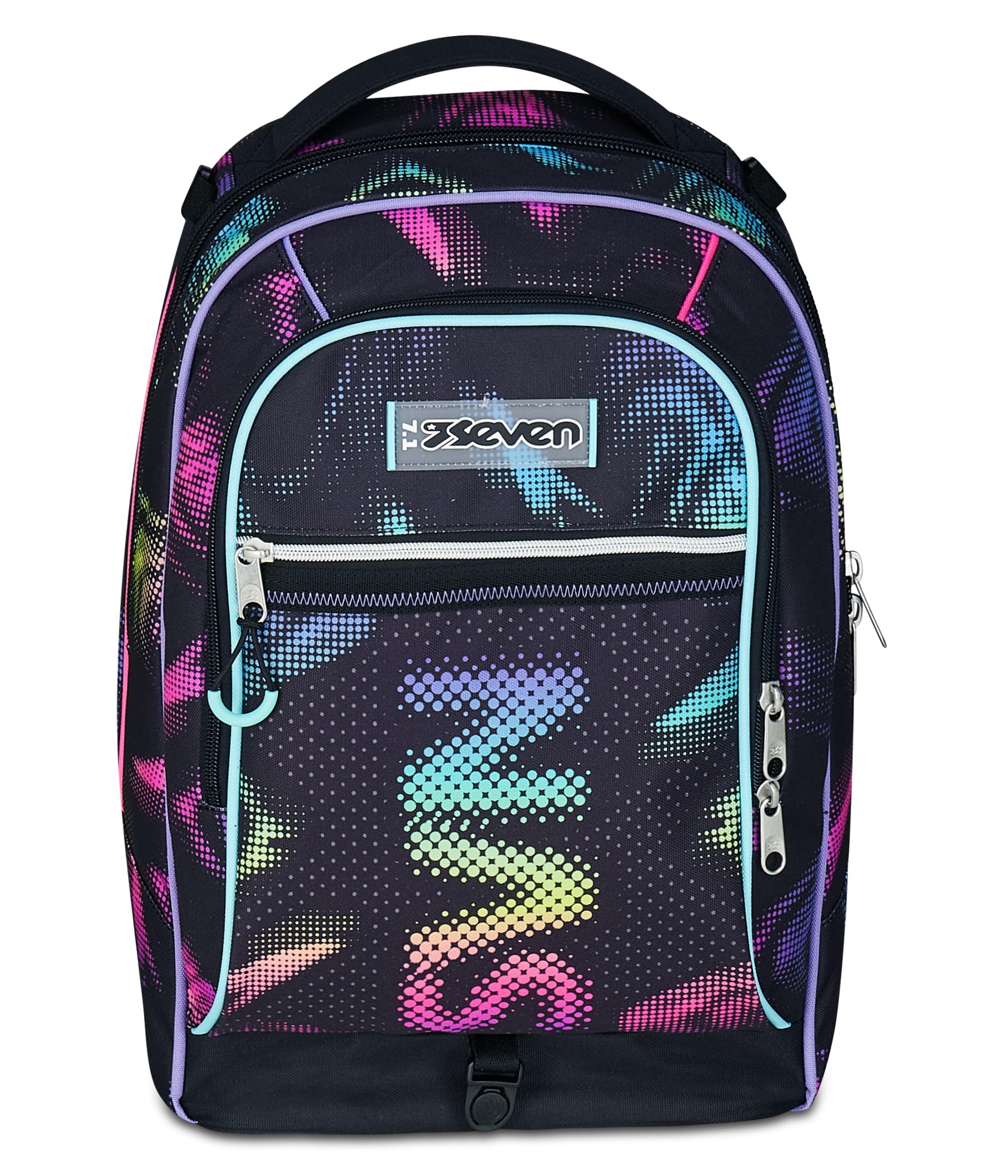 Seven Trolley Scuola Jack 3 Ruote, Nero Fucsia, Zaino Con Carrello Sganciabile Da 34 L, Tasca Borraccia e Crossover System, Maneggevole Resistente, Scuola Elementare e Media, Zaino Bambina