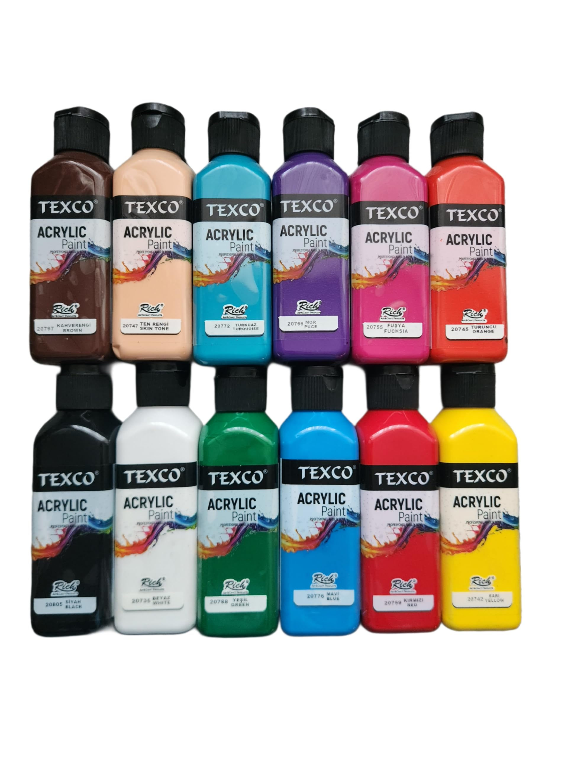 Rich Texco Akrilik Boya Seti, 12 Renk x 130 ml, Su Bazlı |…