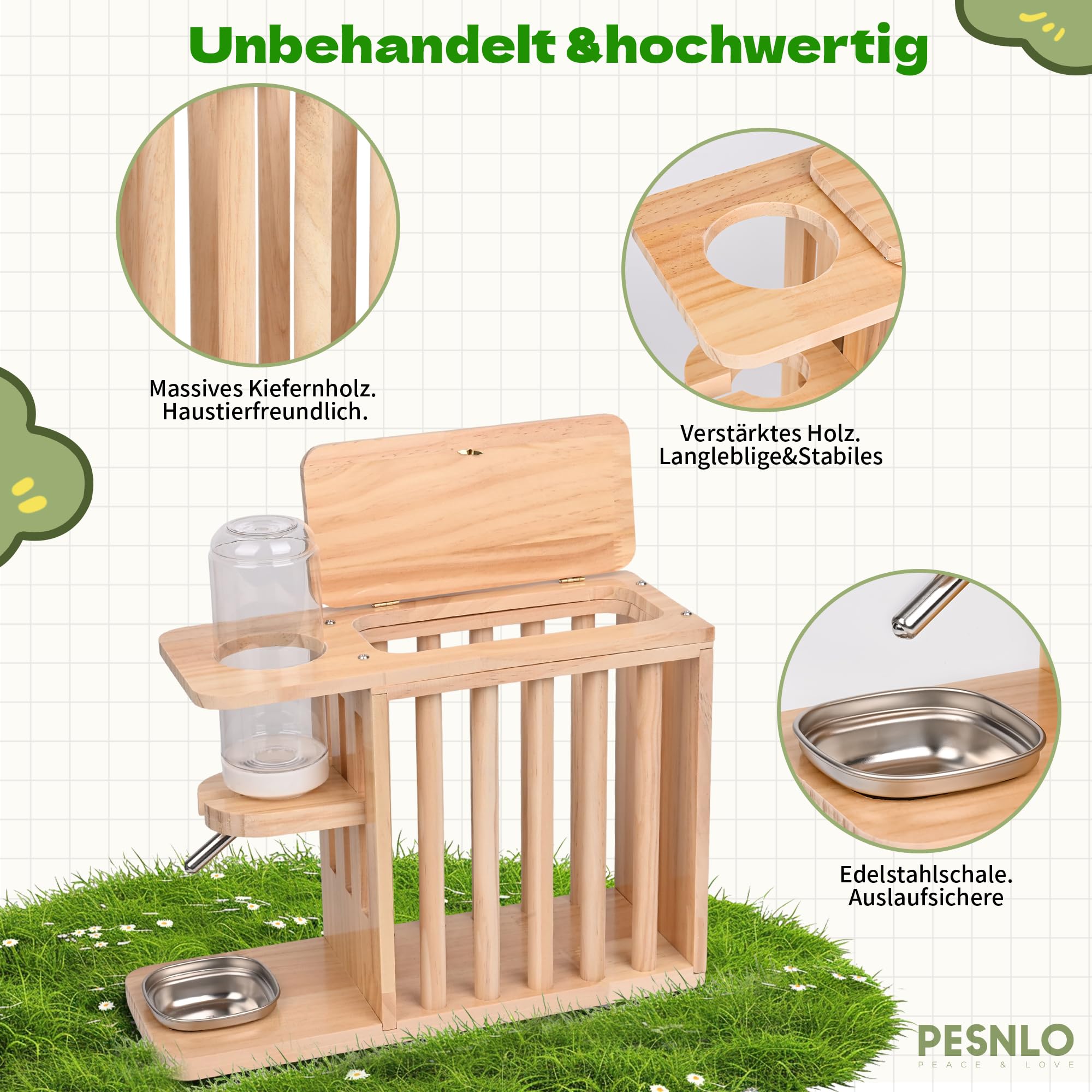 Râteau à foin en bois avec gourde de 500 ml et bac d'égouttement en acier inoxydable