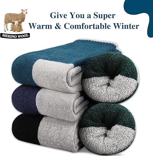 Miniatura 2 de Yeblues 4 Pairs Merino Wool Socks Mens - Thick Thermal Winter Heavyweight Boot Socks Super Soft Warm Hiking Socks