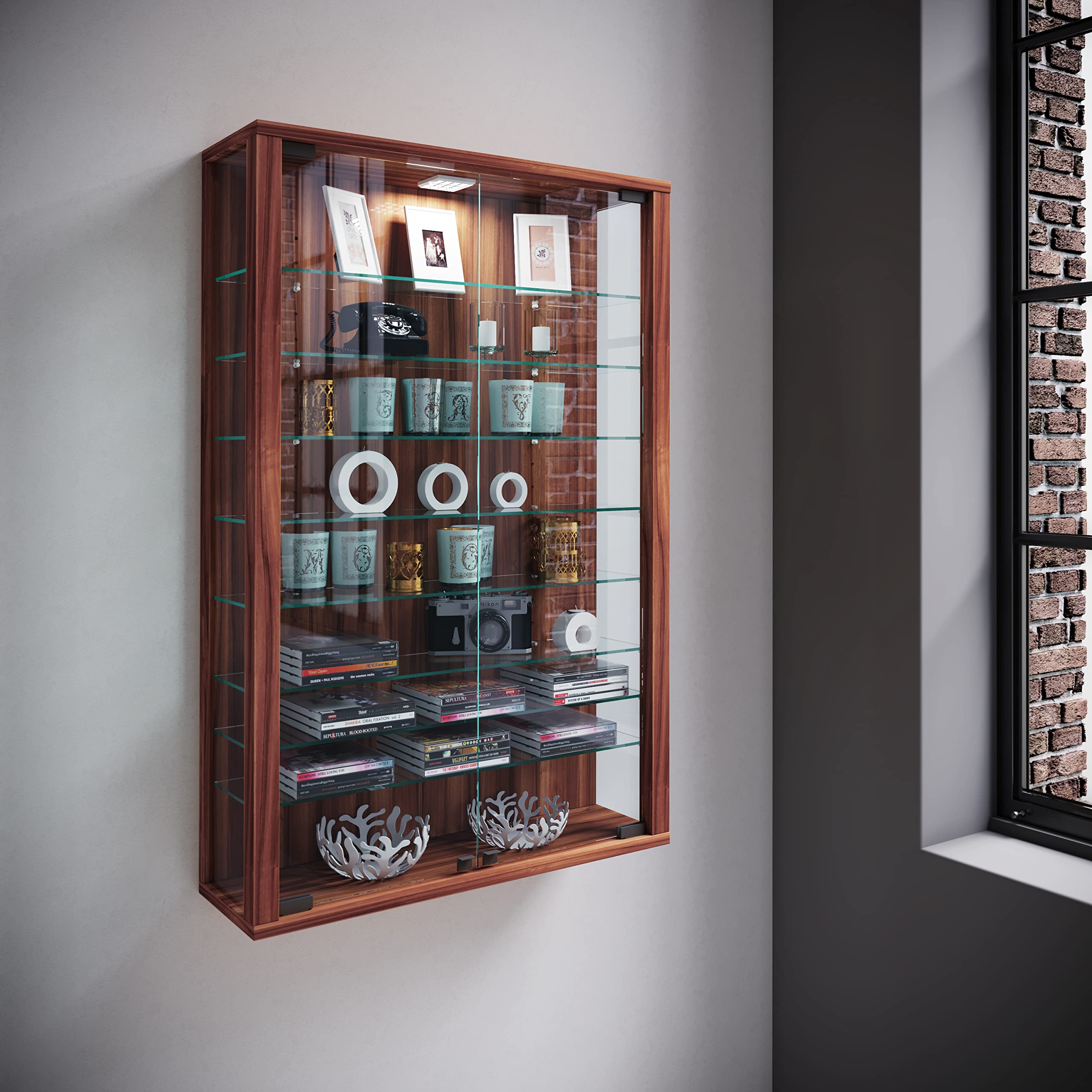 VCM Vitrosa Mini núcleo de Pared gabinete sin iluminación LED, Nogal