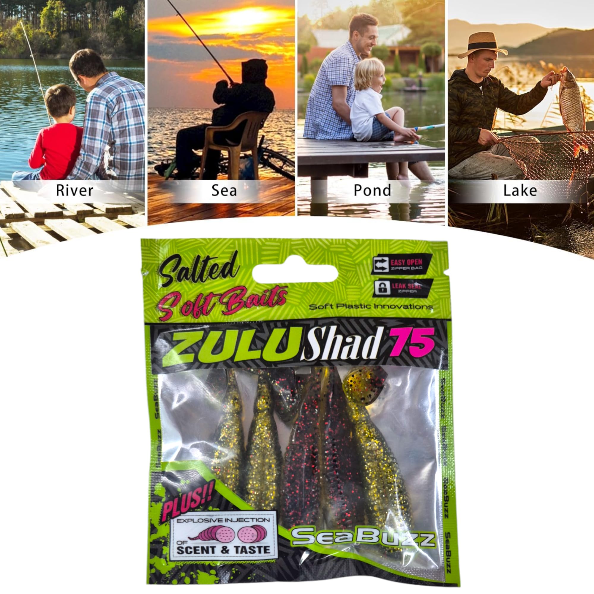 Zulu Shad - Set di esche da pesca in gomma, 5 pezzi x 75 mm, per luccioperca, pesce persico