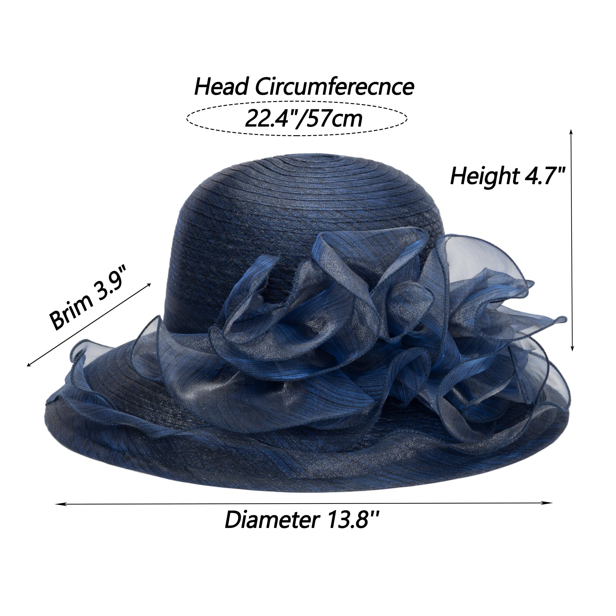 Kentucky Chapeau Derby en organza pour femme – Mariage, église, thé, fête, large bord, chapeau de soleil d'été
