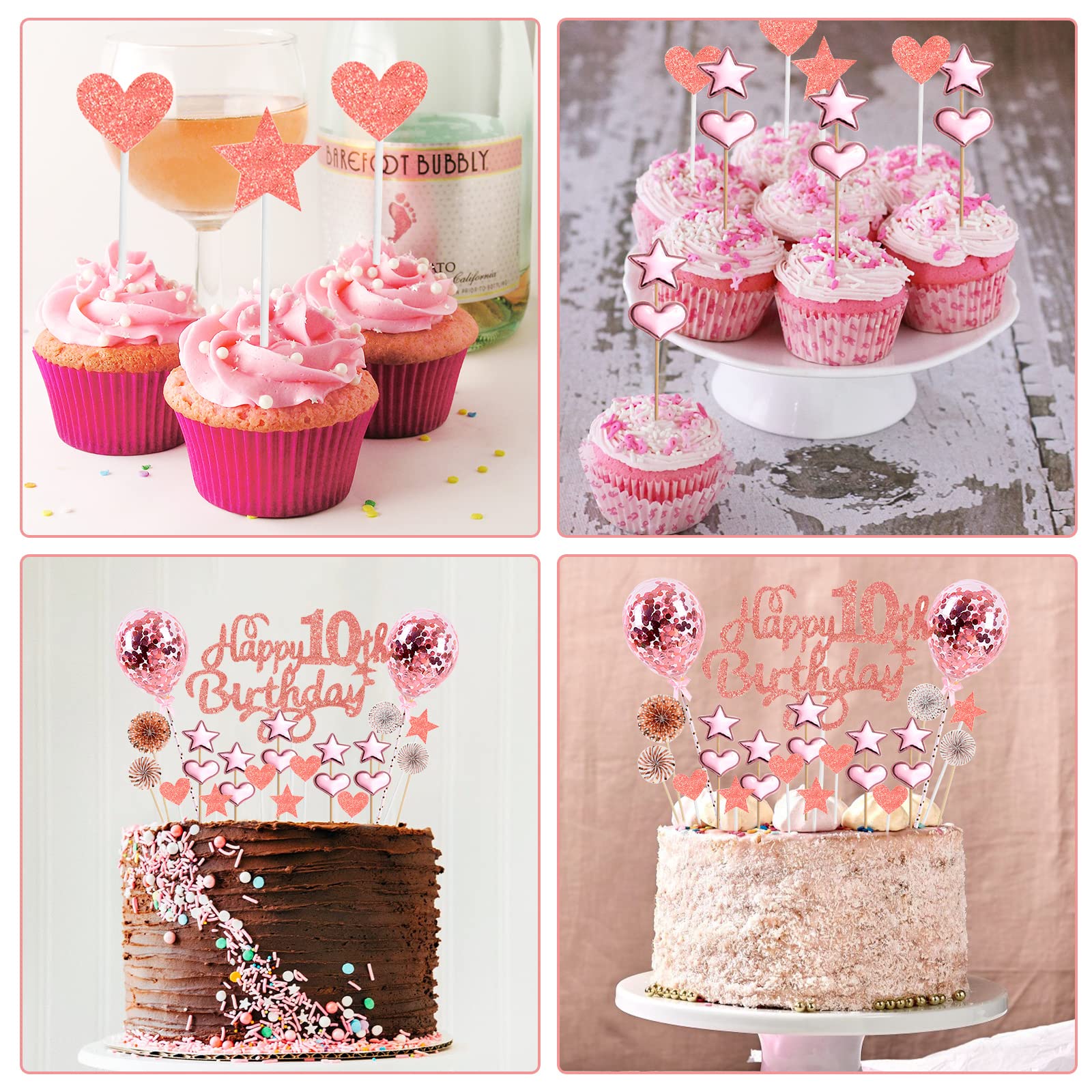 Xsstarmi 1 confezione di topper per torta con scritta Happy 10th Birthday, con glitter, motivo videogioco, decorazione per torta a tema 10° compleanno, colore nero