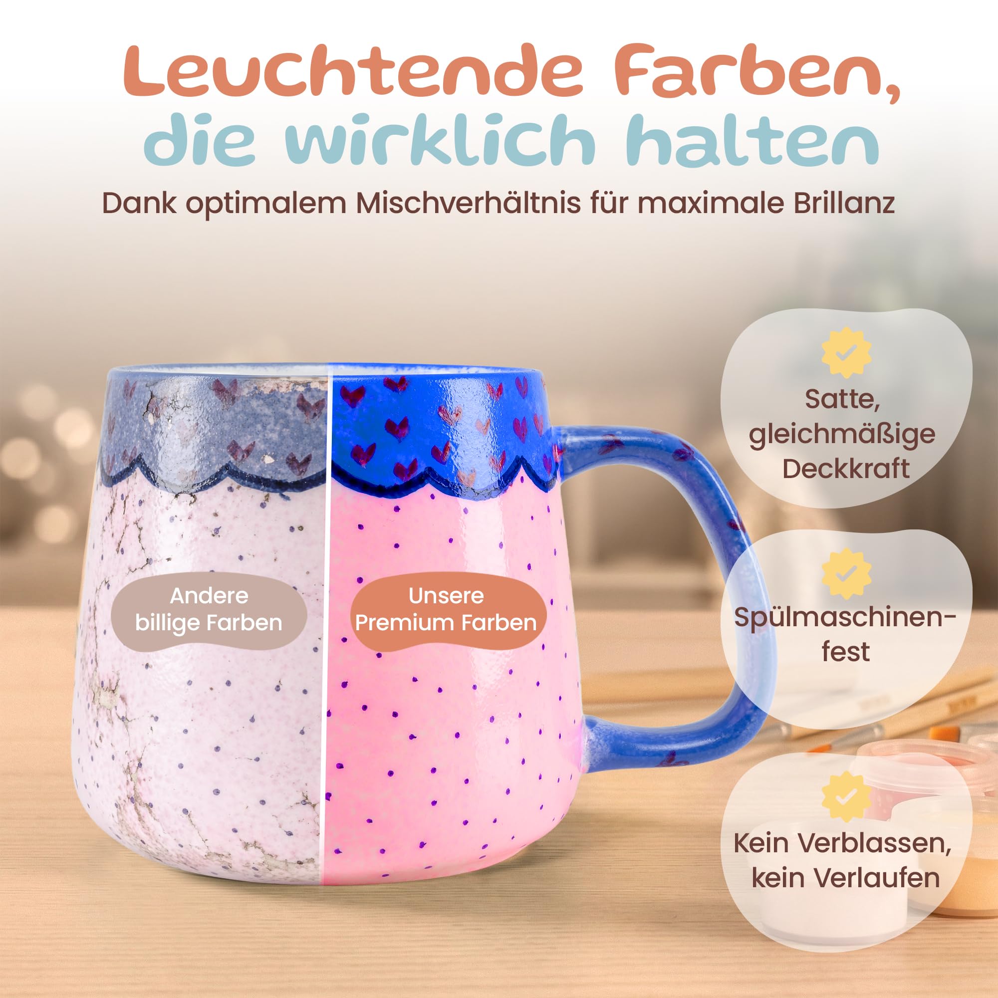 Generisch Keramik Bemalen Set – DIY Keramik Selbst Bemalen Set für Zuhause – Tassen Bemalen Set mit leuchtenden Farben & Keramikpinseln – Kreatives Ceramic Painting Set für Erwachsene & Kinder