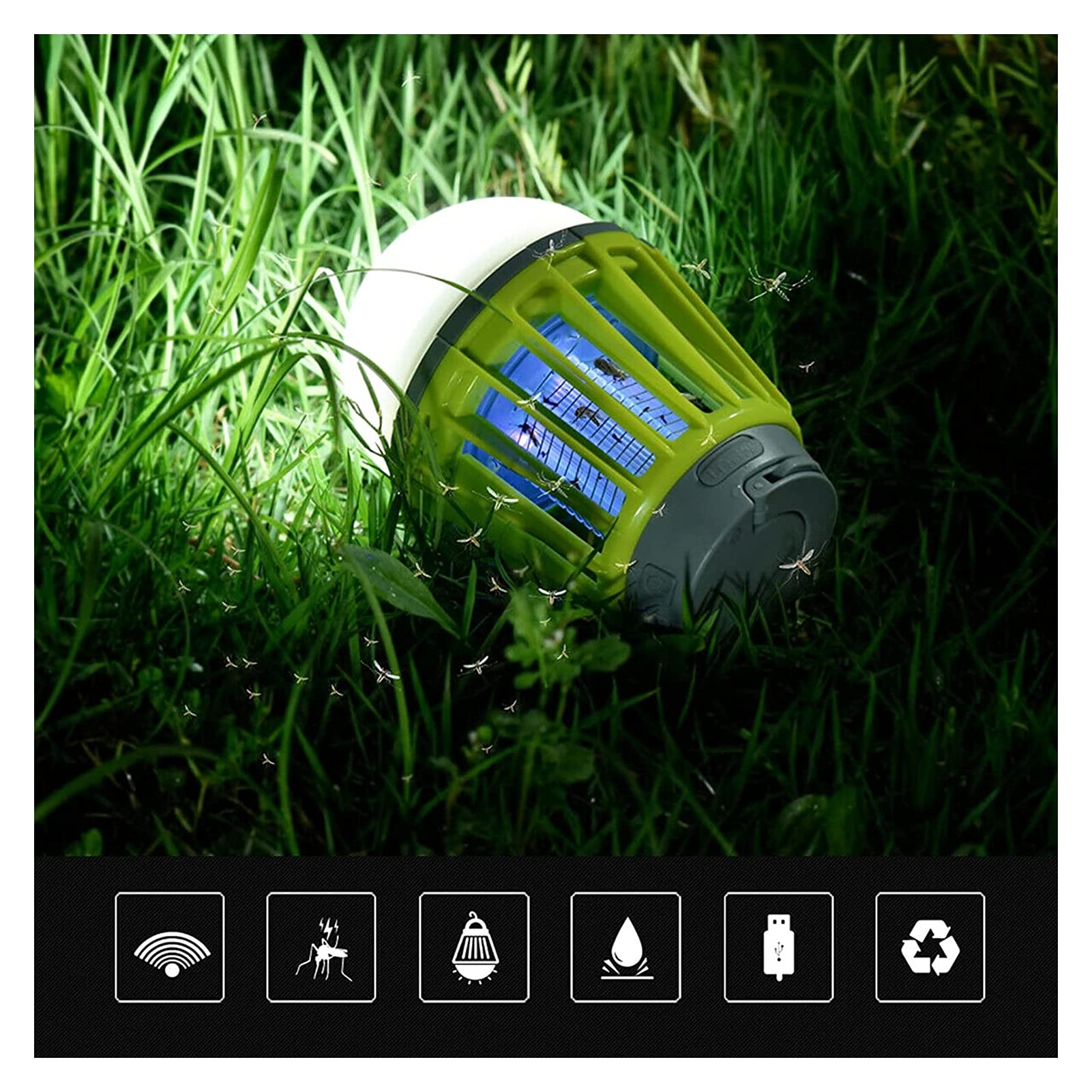 Lampada elettrica per zapper antizanzare Assassino per zanzare elettrico ricaricabile tramite USB Portatile con gancio può essere appeso per tenda da campeggio per interni ed esterni Repellente per in