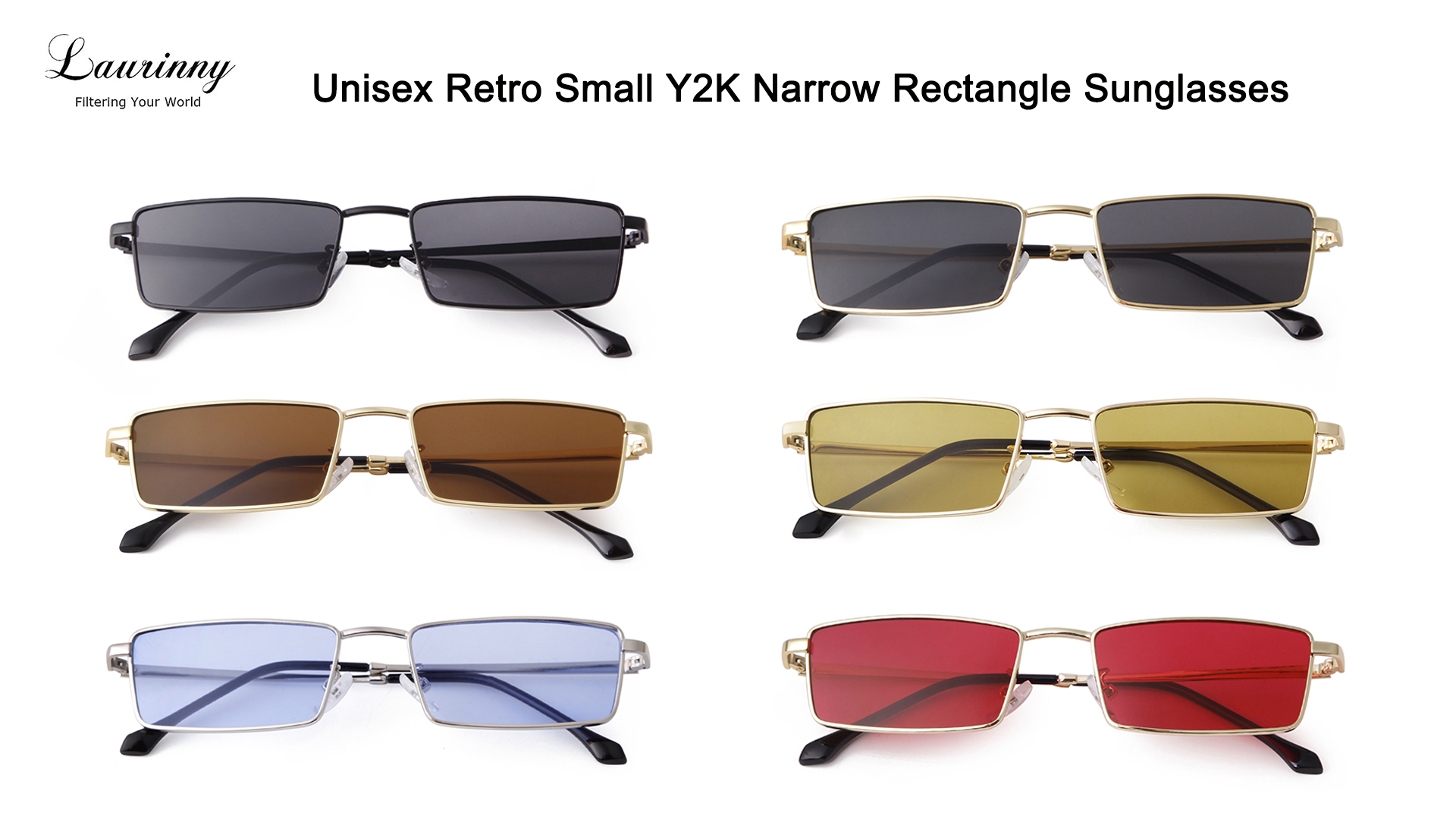 Laurinny Small Y2k Narrow Rectangle Sunglasses for Women Men