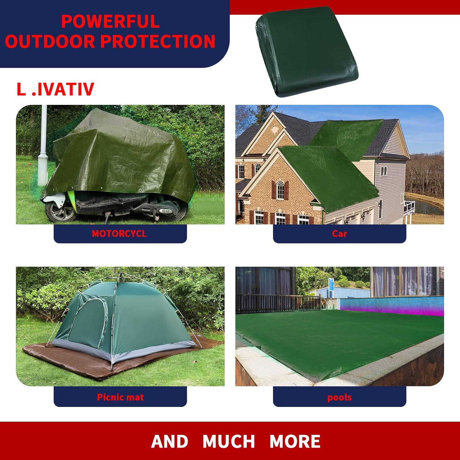 Medium Duty Waterproof 5 Mil. Reversible (Hunter Green/White) Tarp Cover, UV Resistant, Rip and Tear Proof Tarpaulin with Reinforced Edges - for Roof, Camping, Patio, Pool Cover, Boat (25'X40')