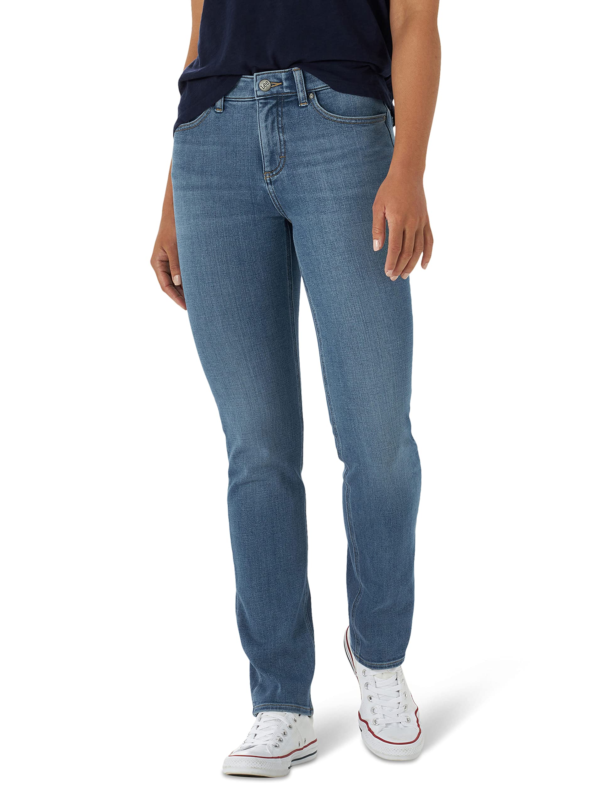 Lee Womens Plus Size Ultra Lux Mid-Rise Slim Fit Straight Leg Jean