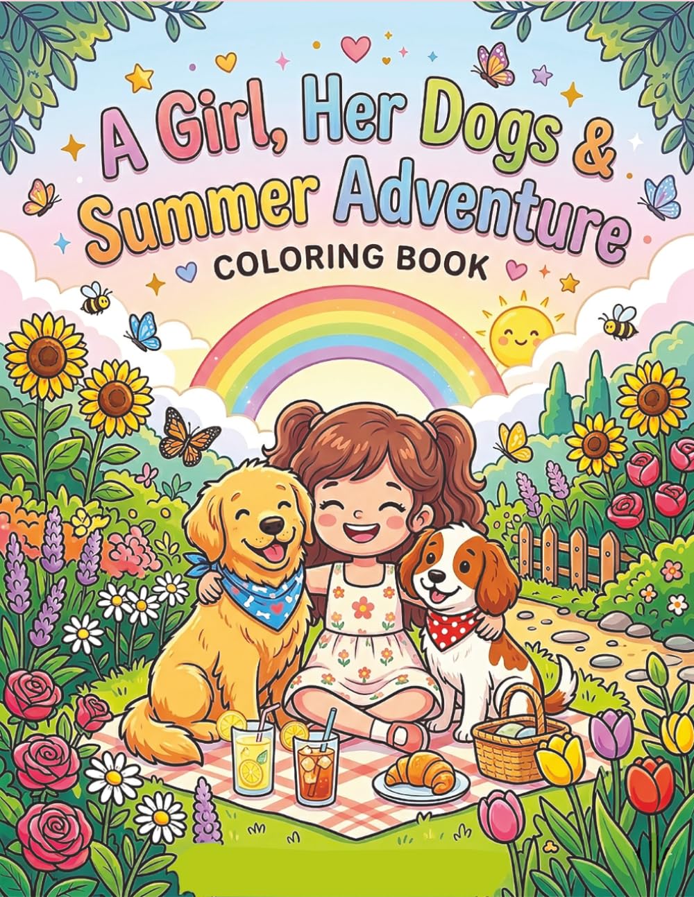 A Girl, Her Dogs & Summer Adventure: Fun and Easy Coloring Pages Featuring a Girl, Cute Dogs, Nature, Friendship, Playtime, and Everyday Adventures