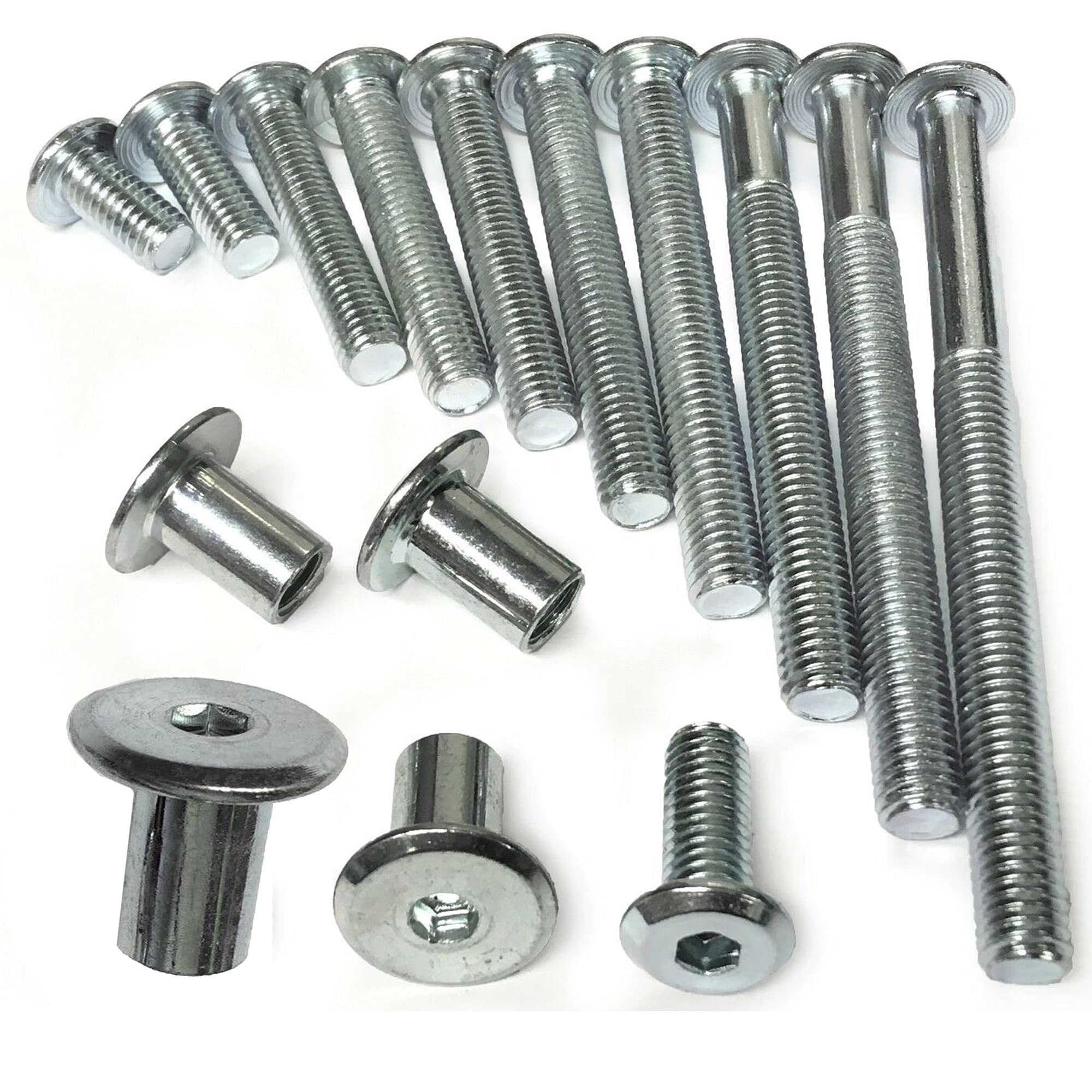 (Pack of 4 Each) M8 JOINT FIXING FURNITURE CONNECTOR BOLTS For BED COT BUNK DESK ++ Including 8 x 16mm FLAT CAP NUTS (M8 x 90mm)