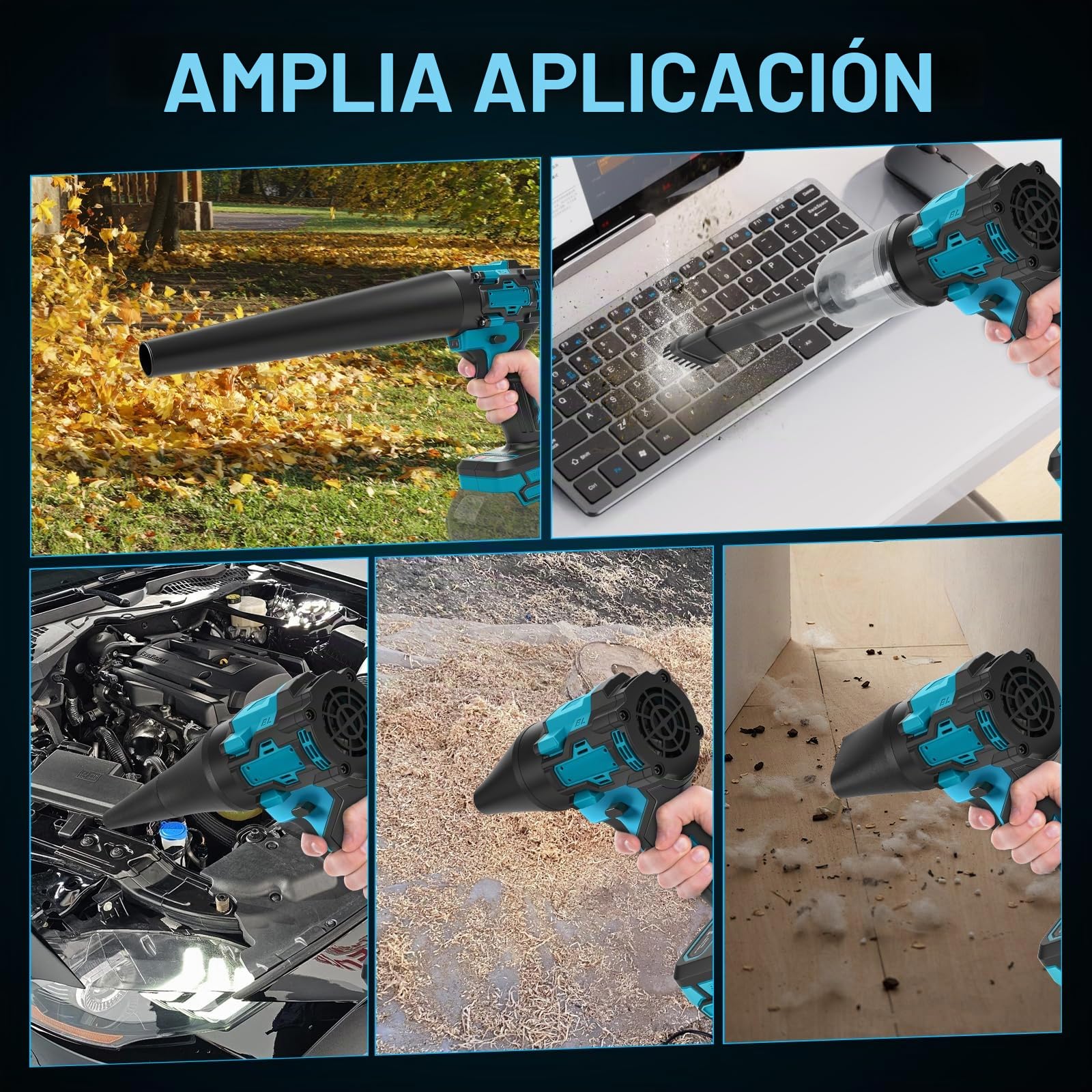 Soplador inalámbrico y aspiradora de mano 2 en 1 compatible con batería Makita de 18 V (sin batería), aspiradora de aire comprimido sin escobillas de 150 W, aspiradora portátil con 5 boquillas para