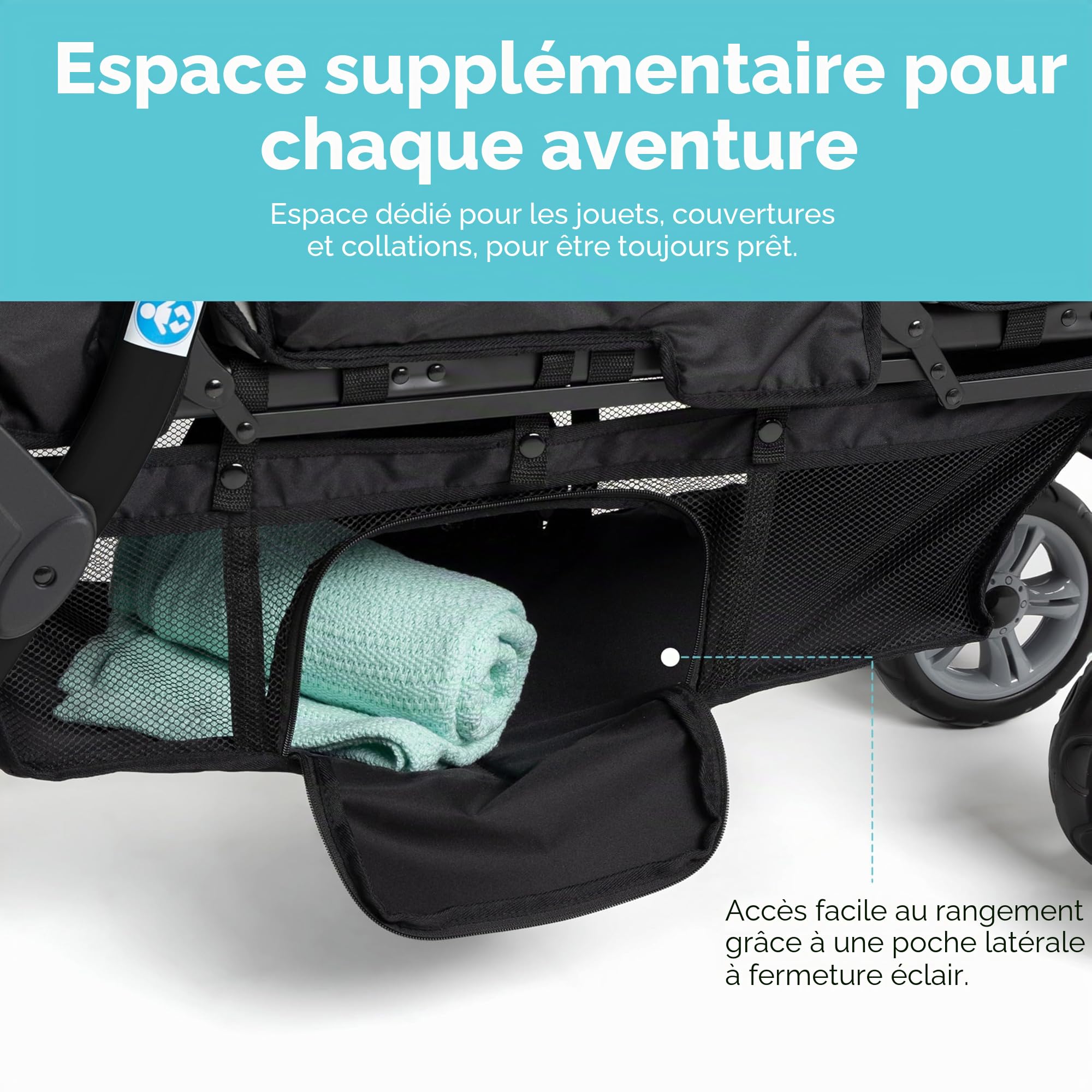 Gaggle Poussette triple Compass 3 places pour bébé et 2 tout-petits, noire