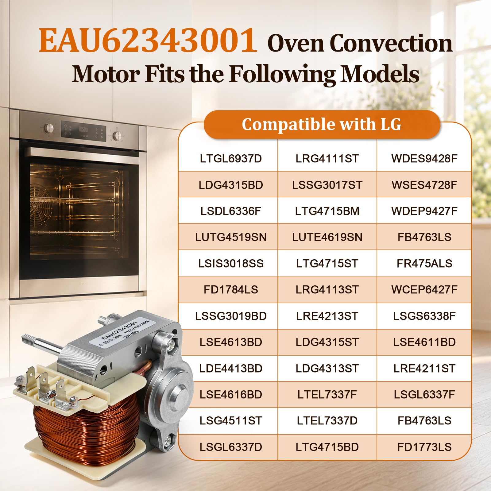 EAU62343001 - Motor de ventilador de CA para horno de convección 4210279 EAP11761138 PS11761138 AP6028831 ALG53804 PD00038307. Compatible con LG LTG47155. ST LDG43 15ST, etc