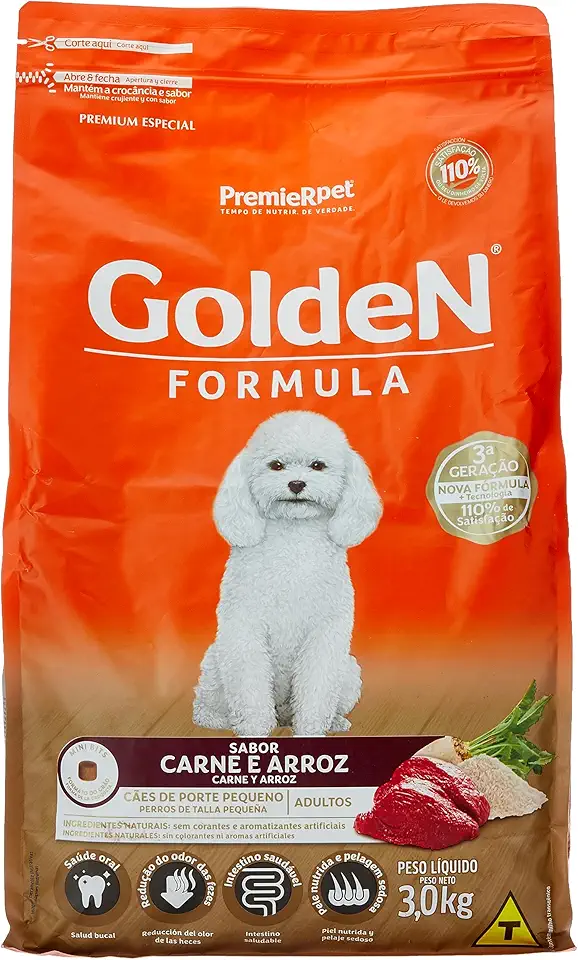 Premier Pet Ração Golden Fórmula Mini Bits Para Cães Adultos Pequeno Porte Sabor Carne E Arroz 3Kg Para Todas Pequeno Adulto