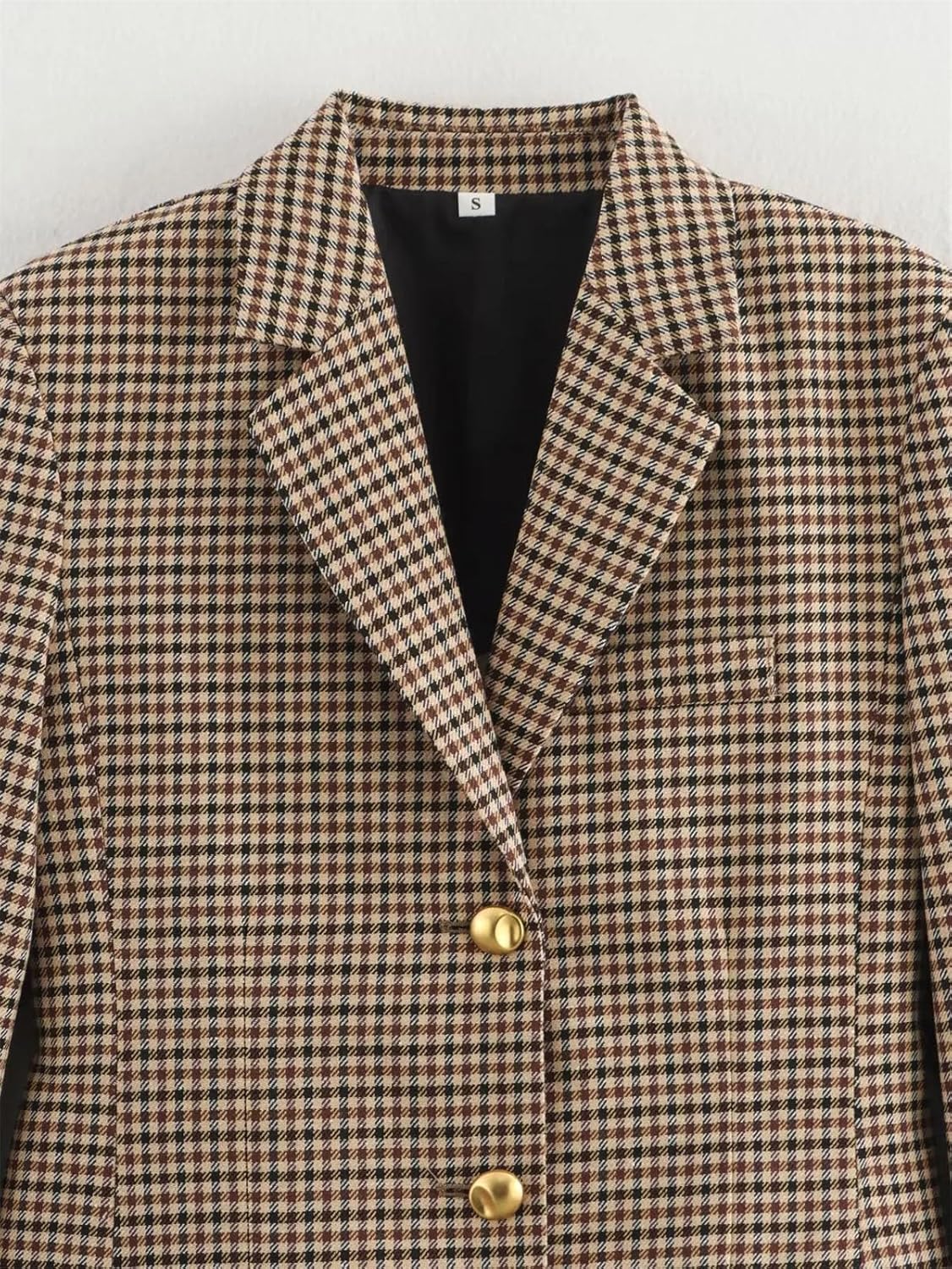 Womens Plaid Long Sleeve Slim Office Blazers Clothes Solid Casual Single Breasted Notched Lapel Blazer Jackets