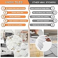 Vista 7 de VAOVI Azulejo de protección contra salpicaduras para despegar y pegar, azulejos para cocina, paneles de pared hexagonales de mármol