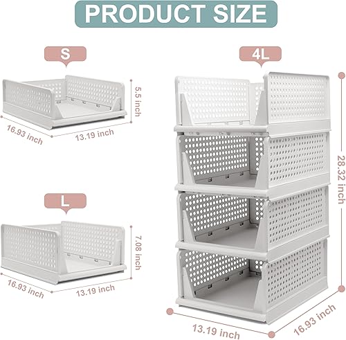 Miniatura 2 de Cestas de almacenamiento plegables apilables, contenedores de almacenamiento plegables, organizadores de armario y estante de plástico para cajones,