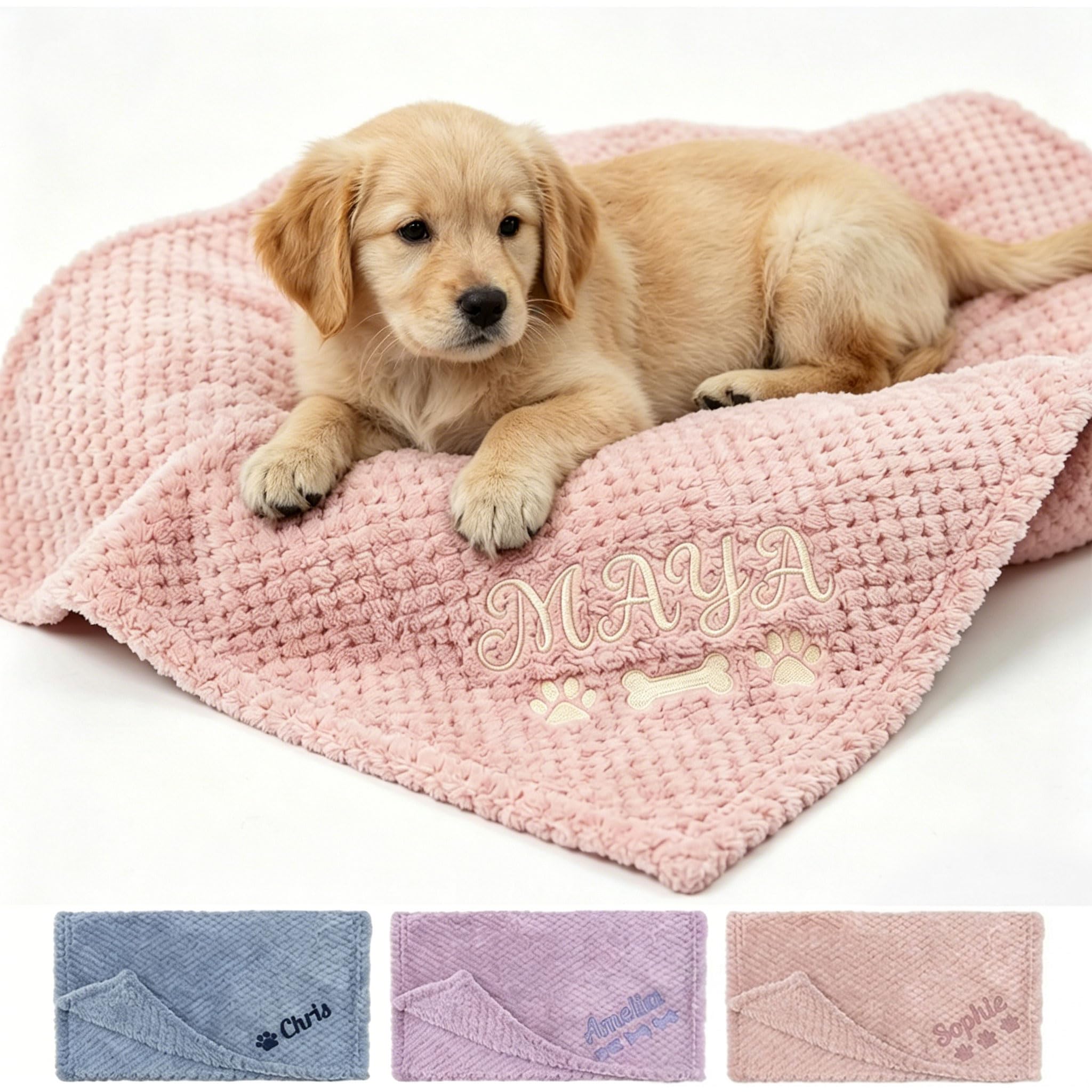 Plaid Chien Personnalisée pour Chien avec Son Nom, Couverture sur Mesure pour Animaux de Compagnie avec Nom et Empreinte, Motifs au Choix, Protection Canapé Fauteuil, Confortable