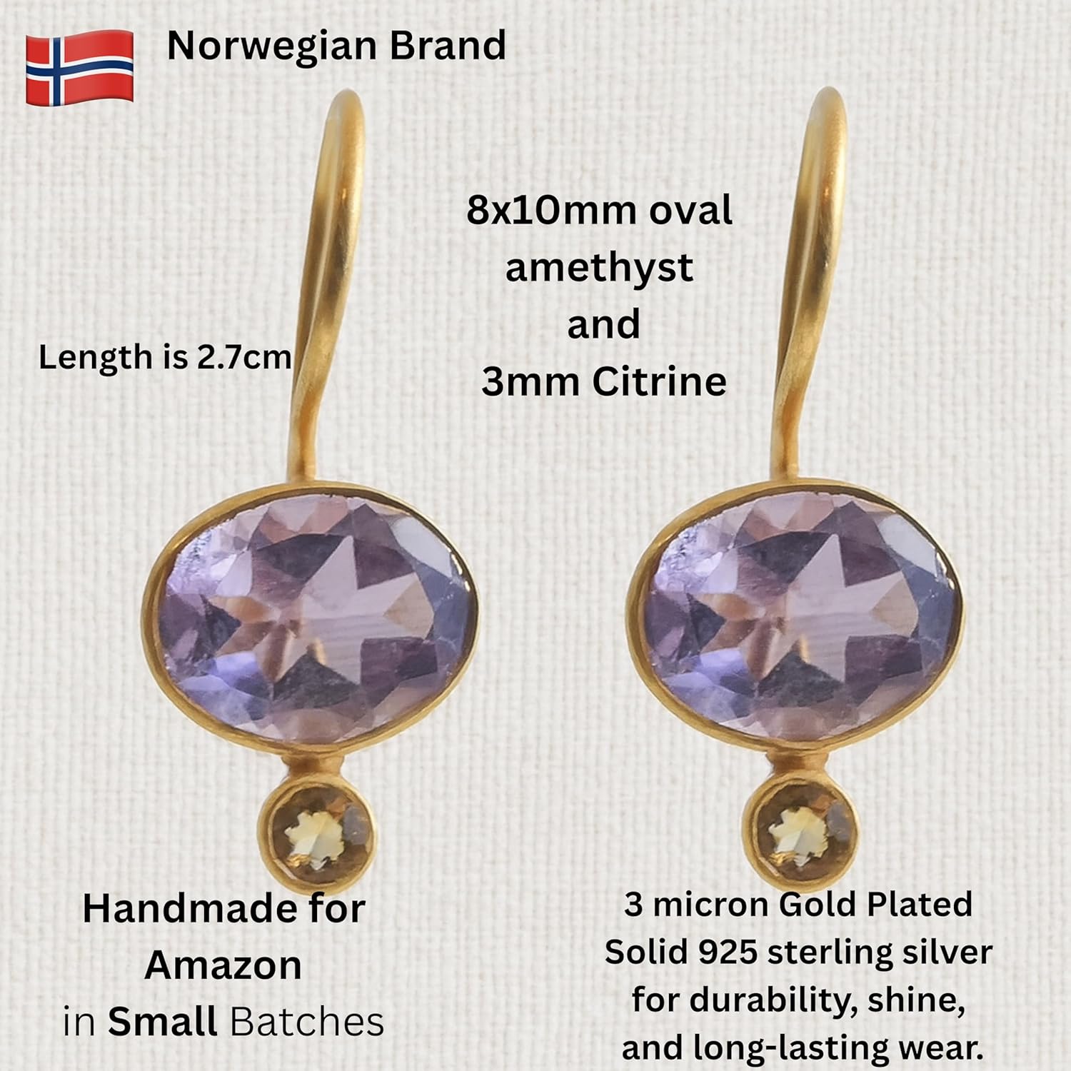 Natural Gemstone Gold Plated Sterling Silver Drop Earrings - Handmade Jewellery Gift Ideas for Women - Image 2