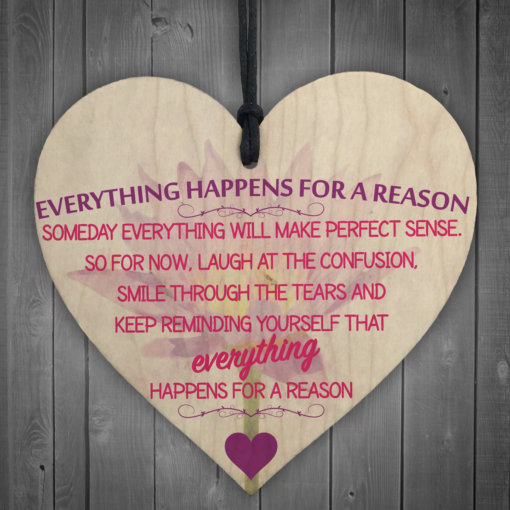 Red Ocean Everything Happens For A Reason Wooden Hanging Heart Plaque Cute Friendship Gift Sign
