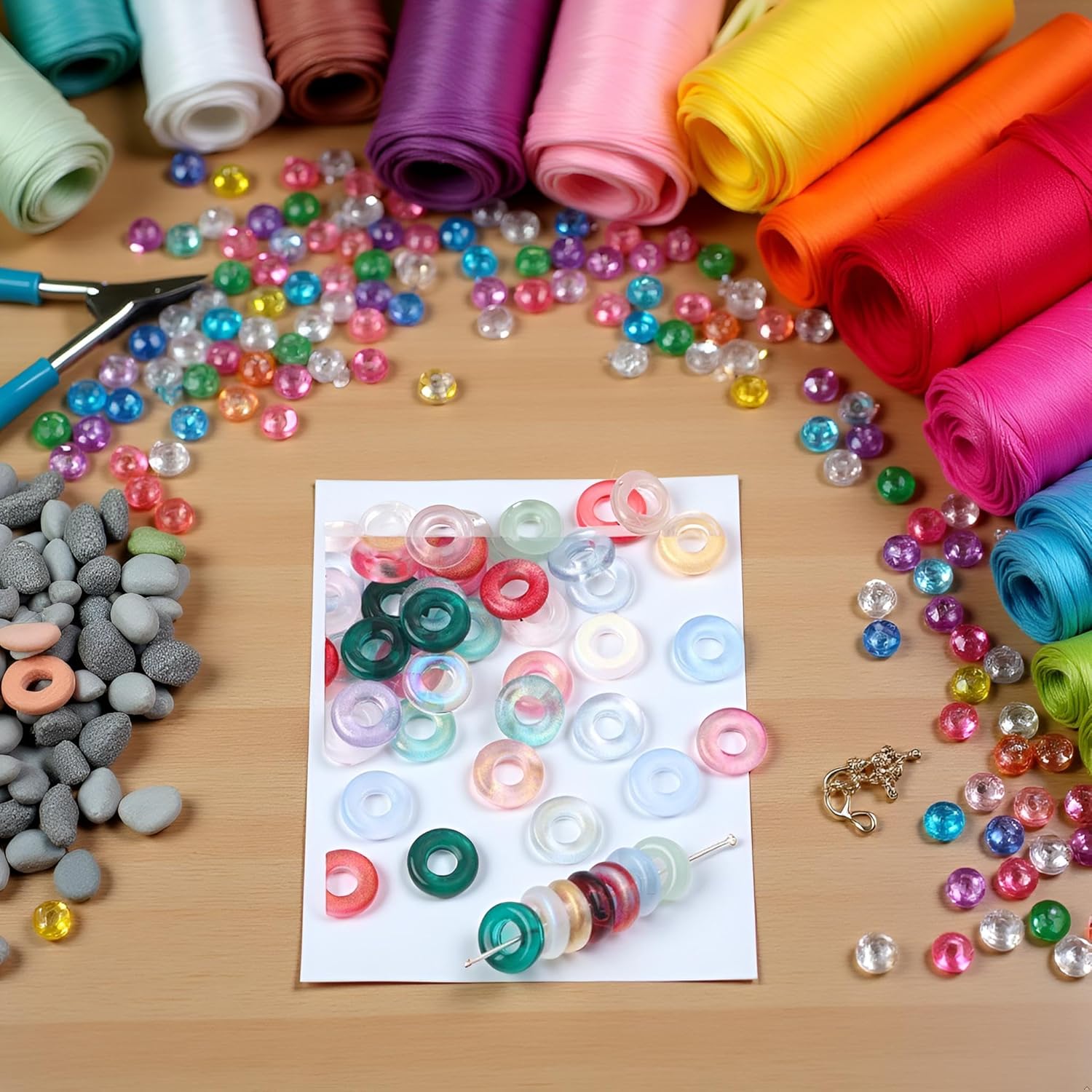 100 Pcs 11mm Glass Donut Beads, Charms Glitter Round Bead Colorful Crystal Beads Loose Spacer Beads for DIY Jewelry Making Crafts, Large Hole Donut Shape - Image 5