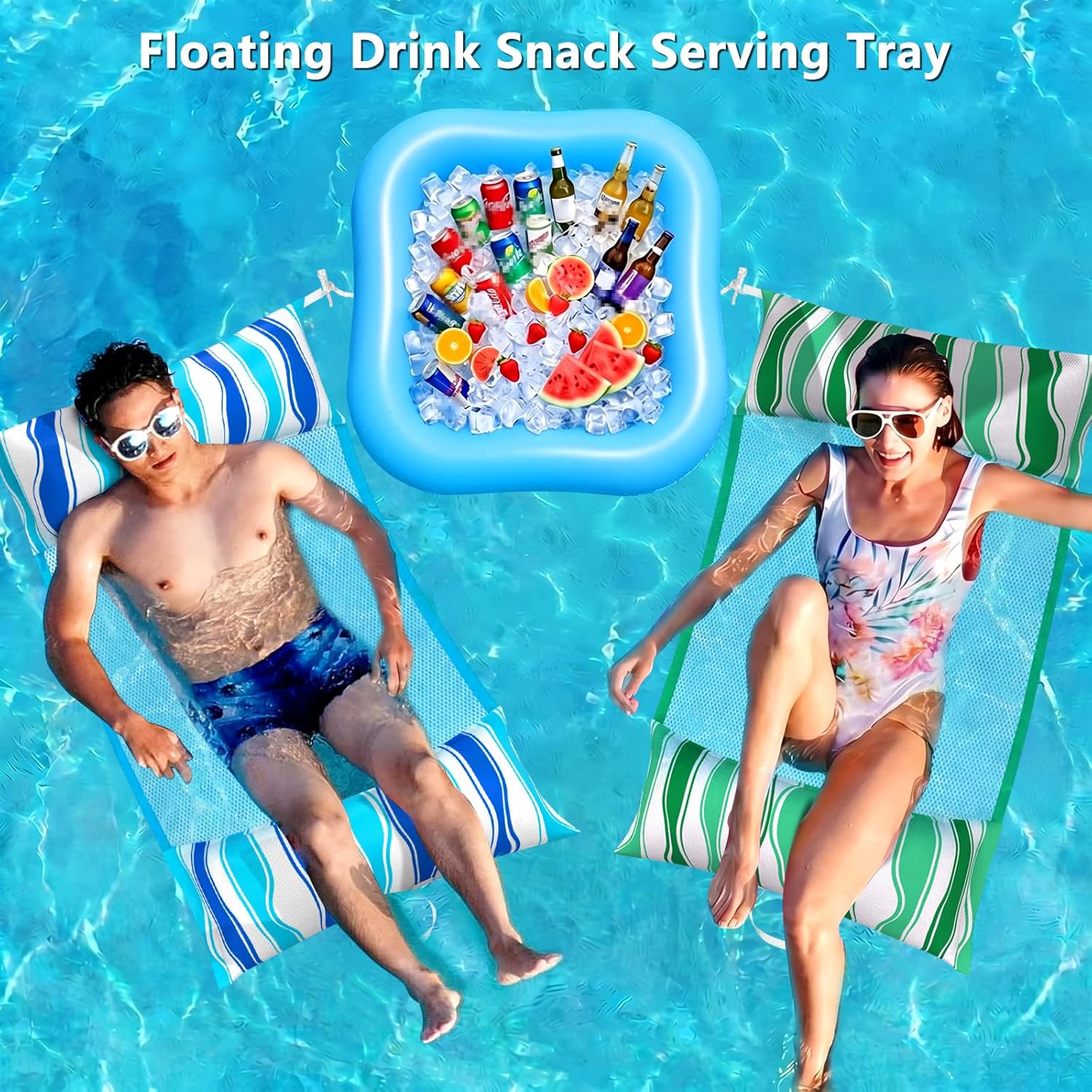 Jasonwell Pool Floats Adult Games - 2 Pack Fabric Inflatable Pool Floaties Water Hammock Chair w Floating Table Waterproof Playing Cards Party Game Toys Lake Lounger Raft Pool Hammock Float Floaty