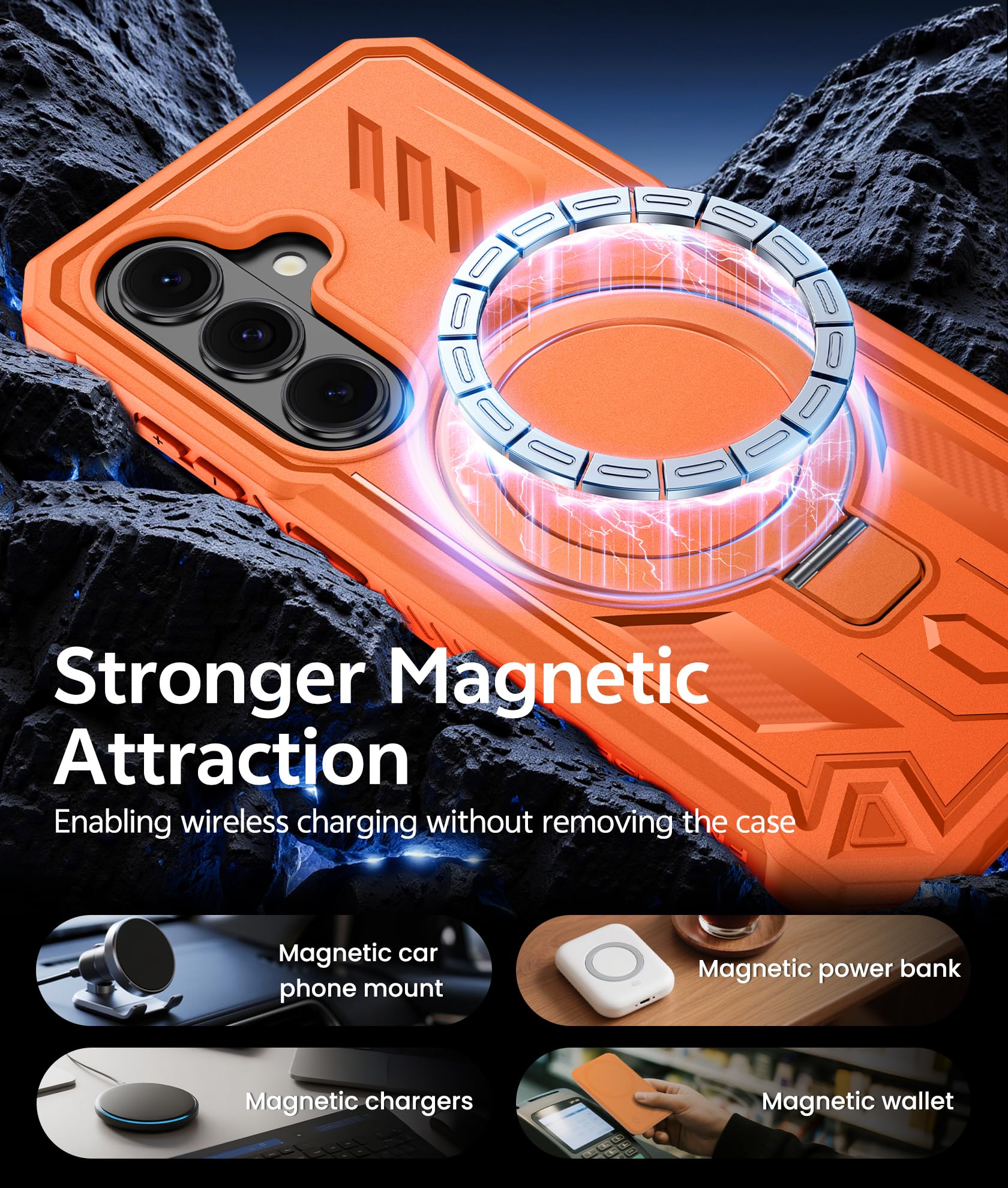 FNTCASE Funda para Samsung Galaxy S26 con 2 marcos frontales | Soporte de anillo magnético, protector de pantalla integrado, protección de grado militar resistente