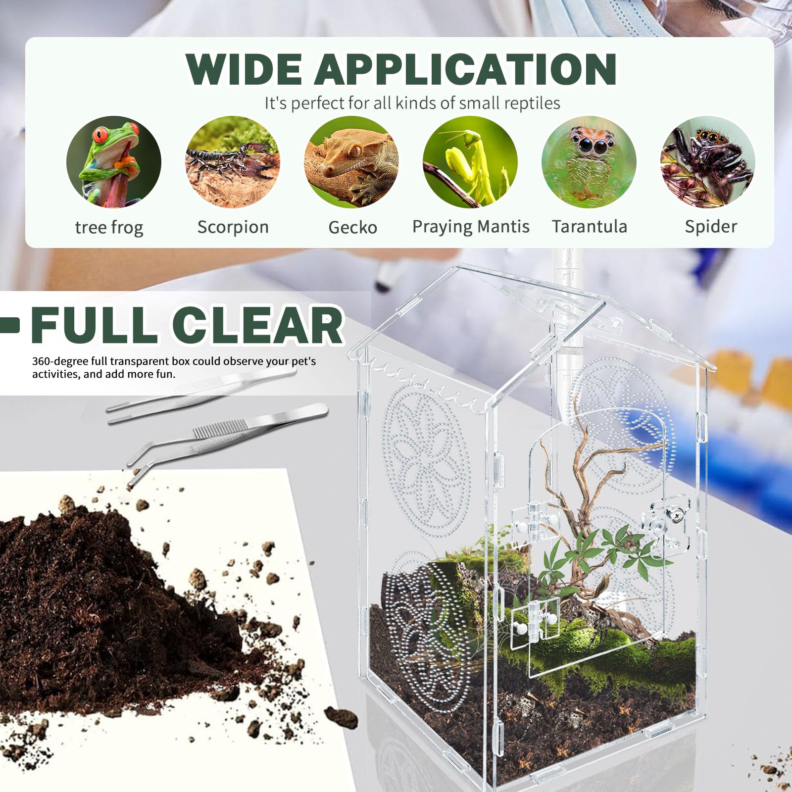 Acrylic Jumping Spider Enclosure, 11.8x6x6 Inch Roof Shaped Tarantula Enclosure - Image 3