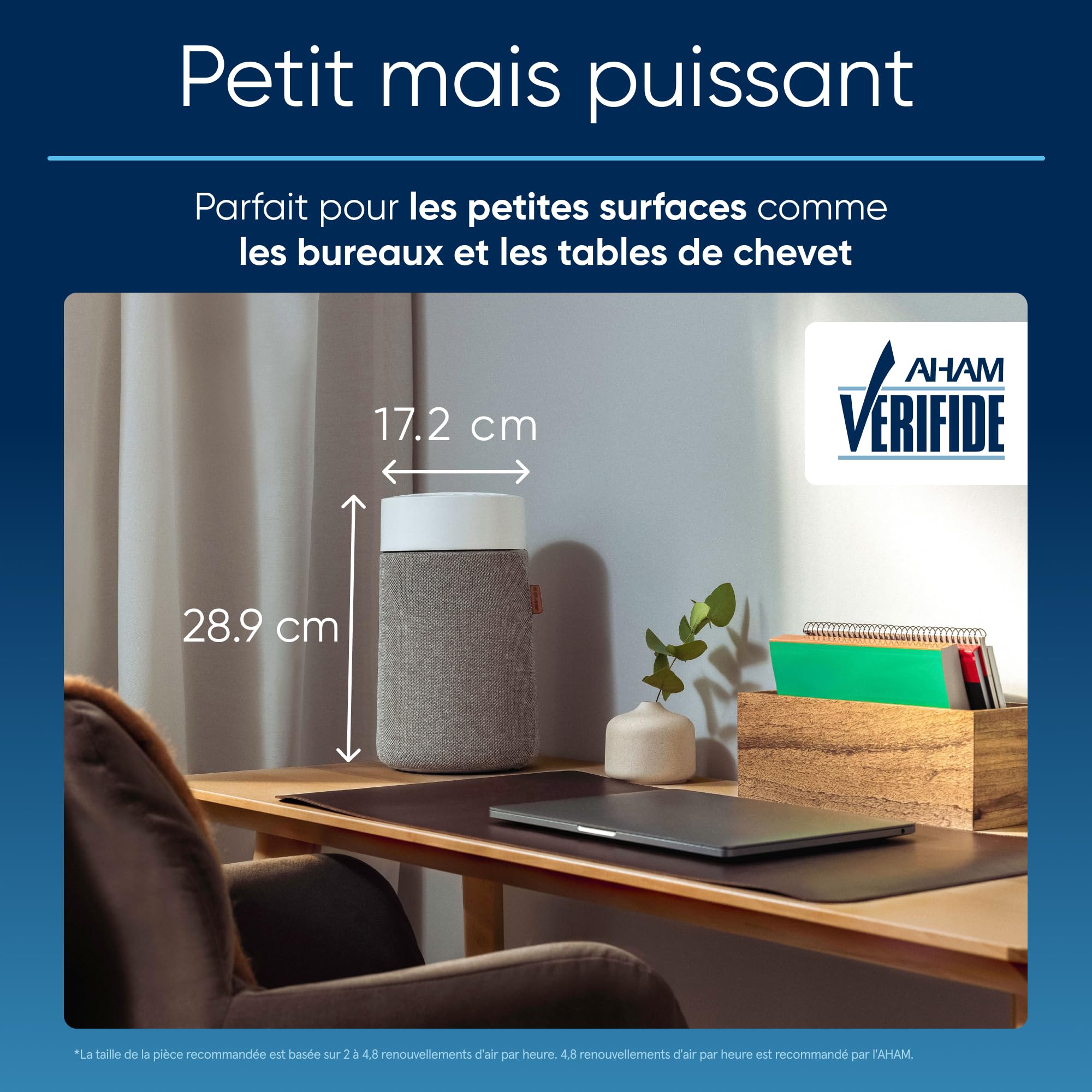 BLUEAIR Mini purificateur d'air, élimine 99,97% de la poussière, du pollen et de la fumée, silencieux et portable pour la chambre à coucher et le bureau, purificateur d'air Blue Pure Mini Max
