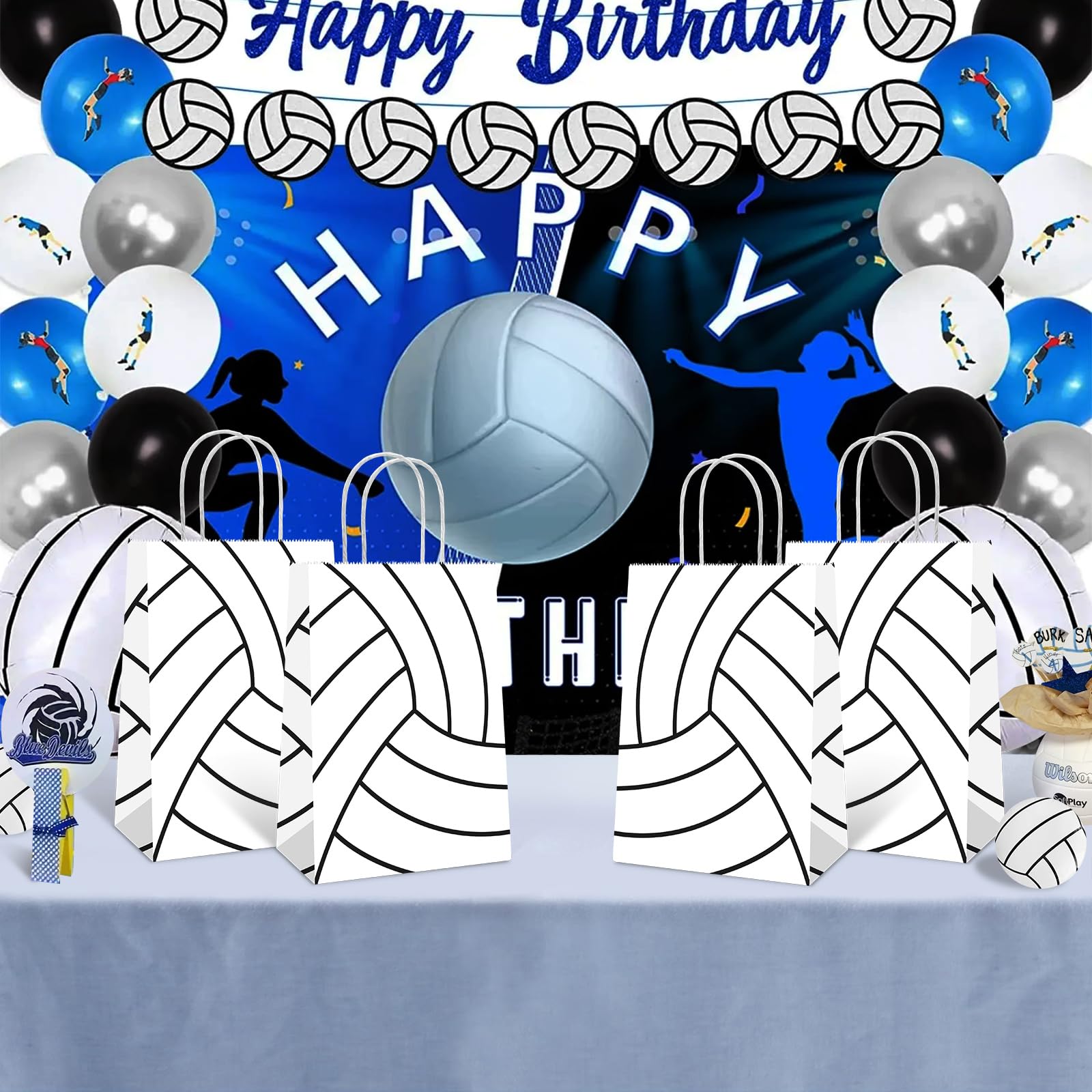 YE 12 PCS Volleyball Gift Bags for Team Volleyball Party Favor Snack Goody Treat Bag with Handle Volleyball Paper Bag Kraft Candy Bags for Sport Theme Birthday Party Decor