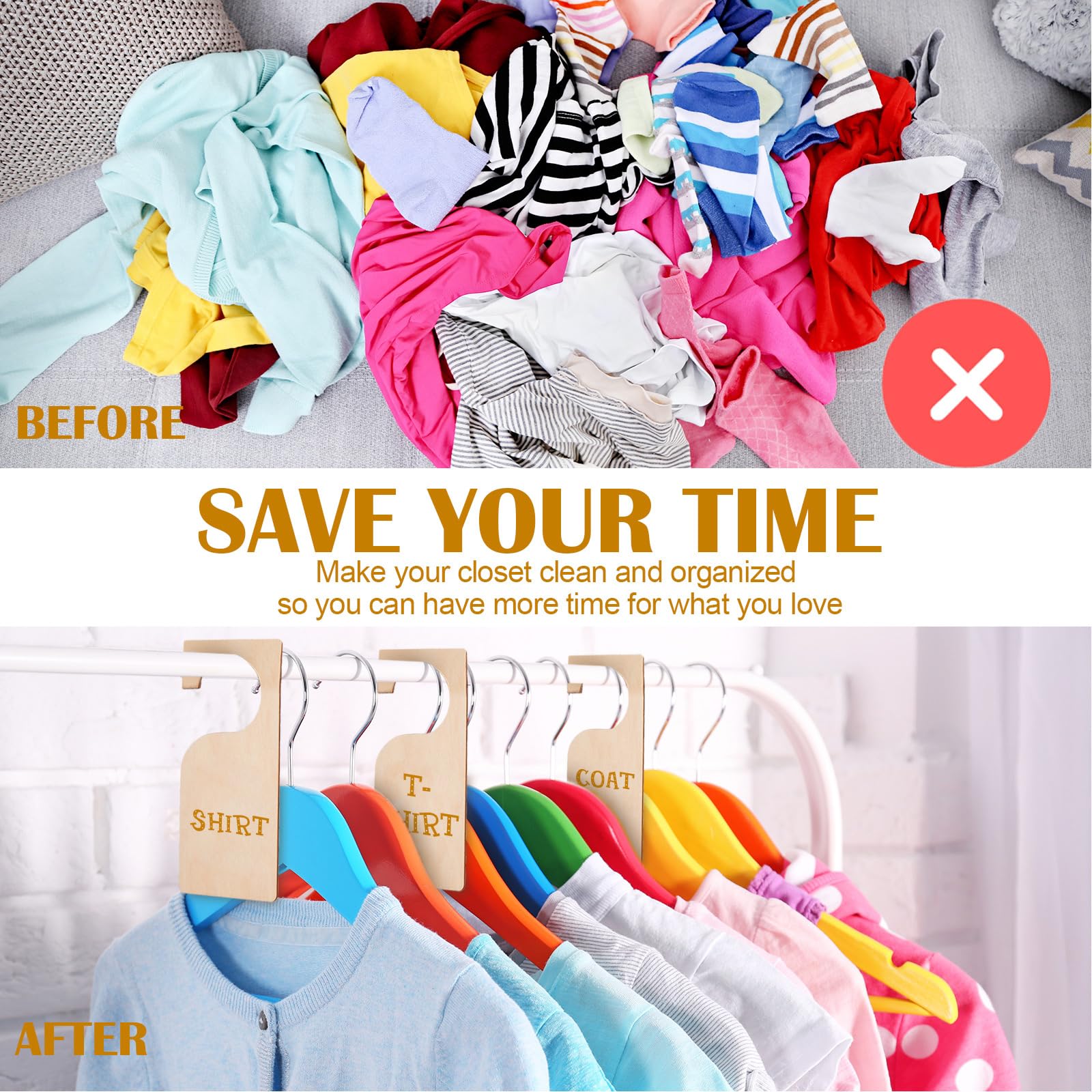 Patelai 25 Pieces Blank Wooden Clothing Rack Divider Closet Blank Organizers Hanger Separators Hanging Closet Divider With Marker Pen For Home Nursery Clothes - View #6