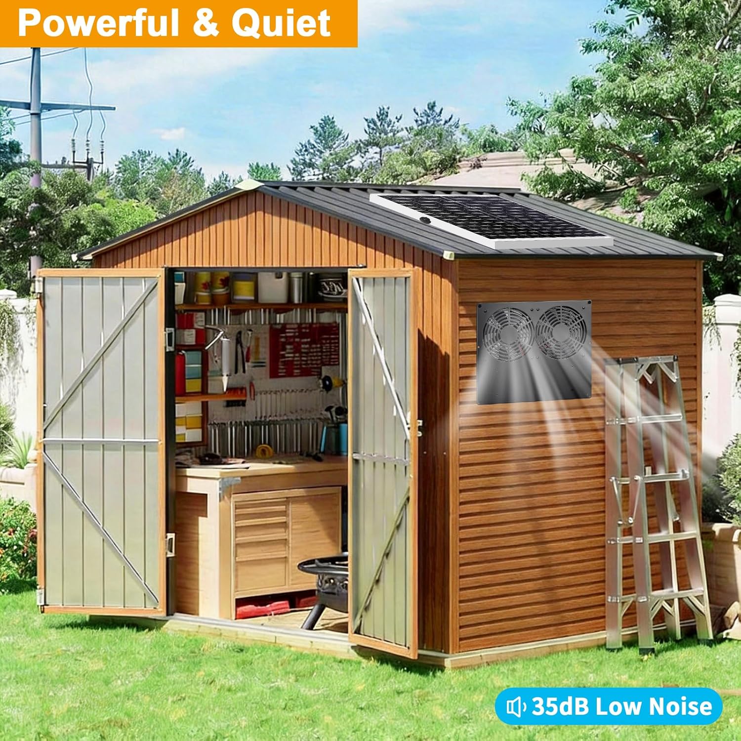 Metal Solar Dual Fan with Battery Day & Night Work Fans, 25W Solar Exhaust Fan for Chicken Coop with 18000mAh Battery, Outdoor Waterproof Greenhouse Solar Powered Fan for Shed, Pet Houses, Ventilation