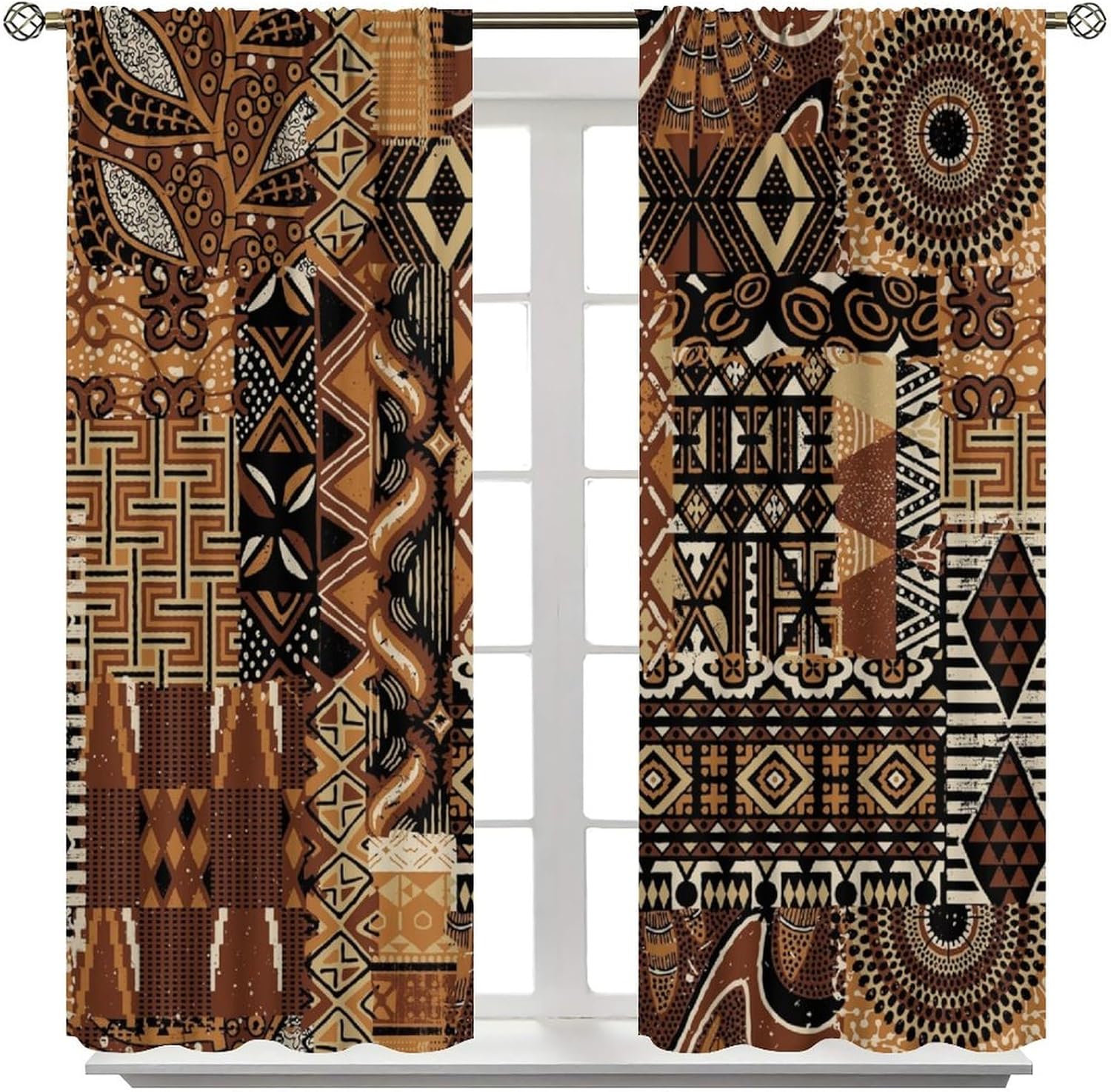 African Tribal Curtains Vintage Abstract African Traditional Pattern Curtain with Rod Pocket for Bedroom Living Room Home Decor Drapes Window Treatments 2 Panels Set 42" W X 45" L - Image 2