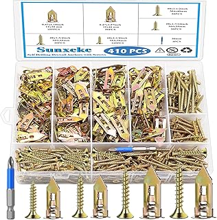 Sunxeke 410 PCS Self Drilling Drywall Anchors with Screws Kit - 2 Sizes Sheetrock Anchors & 4 Sizes Zinc Expansion Screws,2025 Upgraded Zinc Plated Steel,No Drill Needed, Holds Up to 66LB on Walls