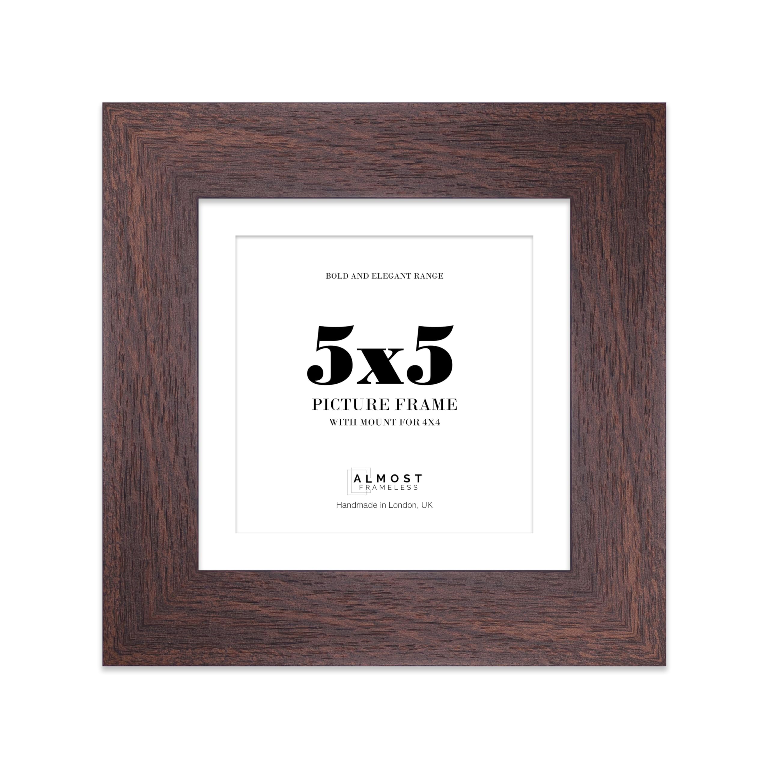 5x5 Walnut Square Frame With Mount for 4x4 Pictures 28mm Edge Frame Display with Wall Hooks and Kickstand, 1 Pack