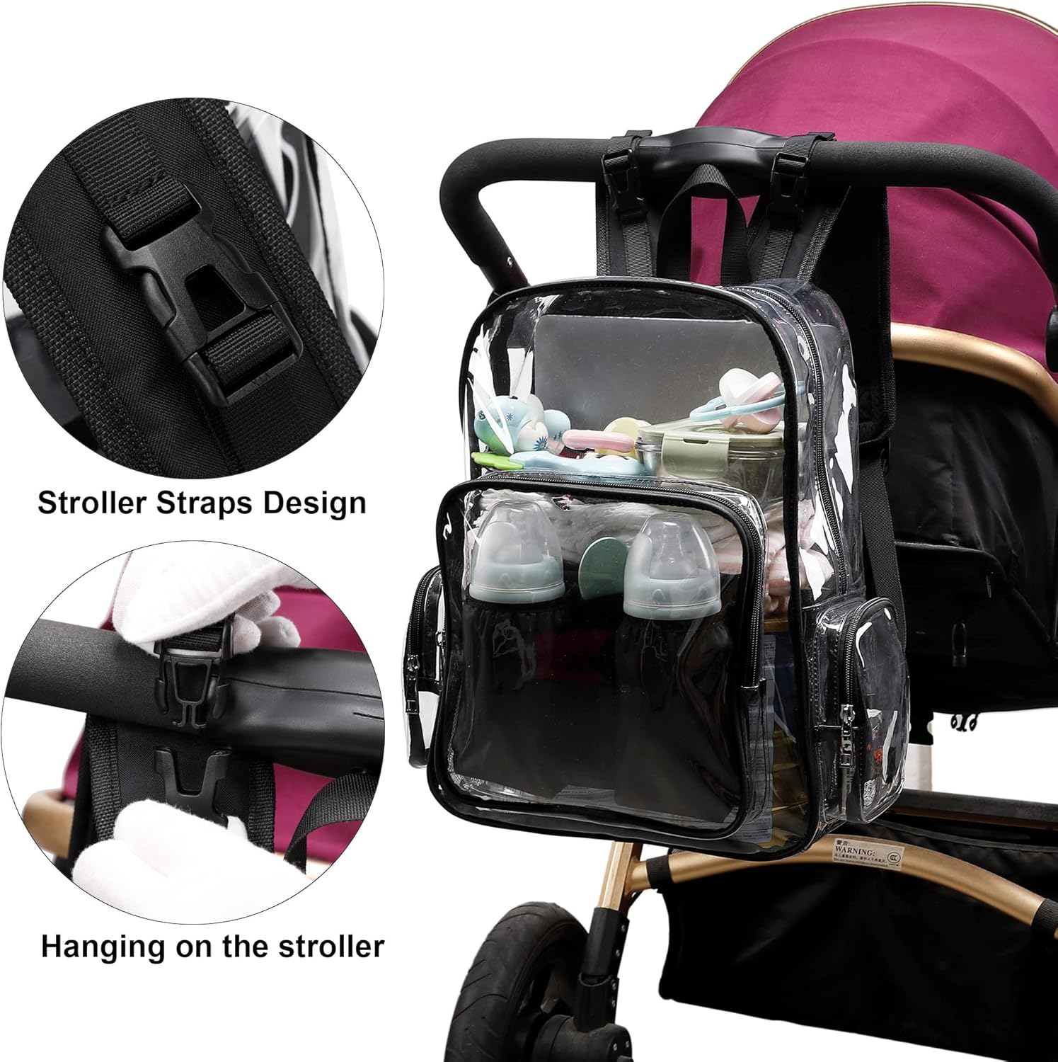 Clear Diaper Bag Backpack for Baby Girls Boys, Mom Nappy Bags for Women (Black) - Image 3