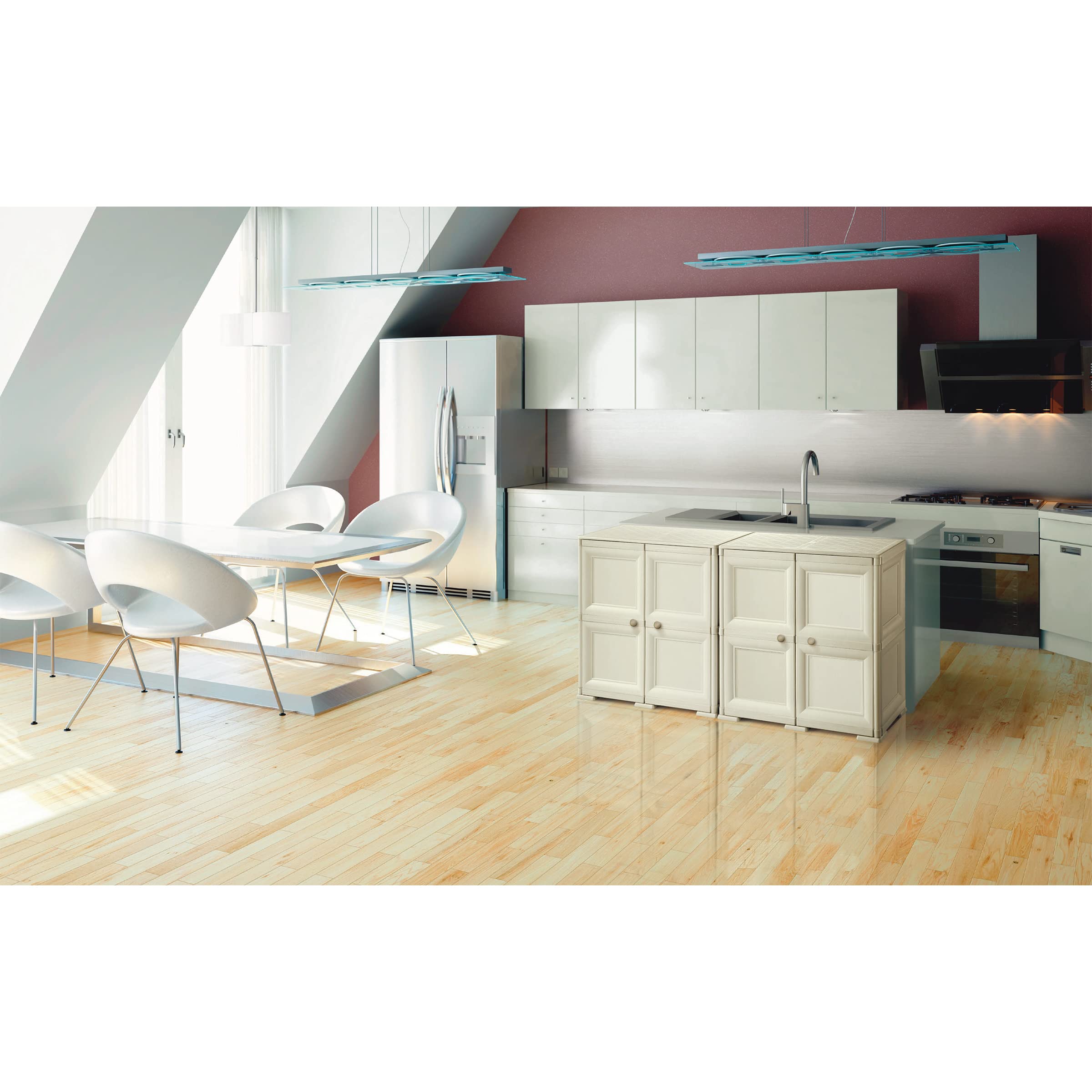 Omnimodus - Armario de almacenamiento de plástico con puertas; armario ligero con 1 estante para organización; fácil montaje, color crema 5