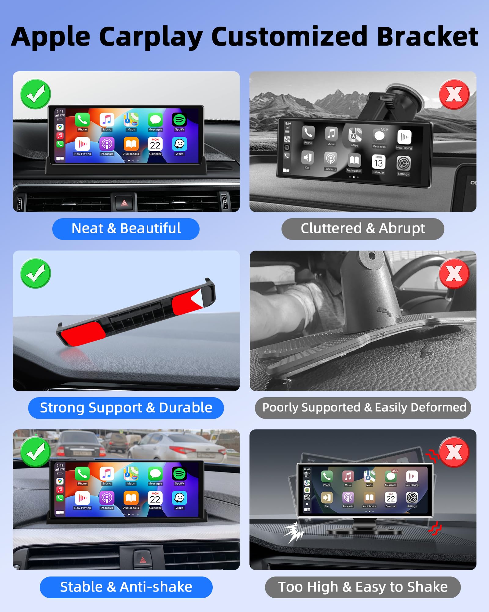 Jansite Pantalla Carplay Cocho Android Auto con Soporte Personalizado 10,26 Pulg Navegador GPS Coche Pantalla Carplay con Bluetooth Siri/GOO-gle